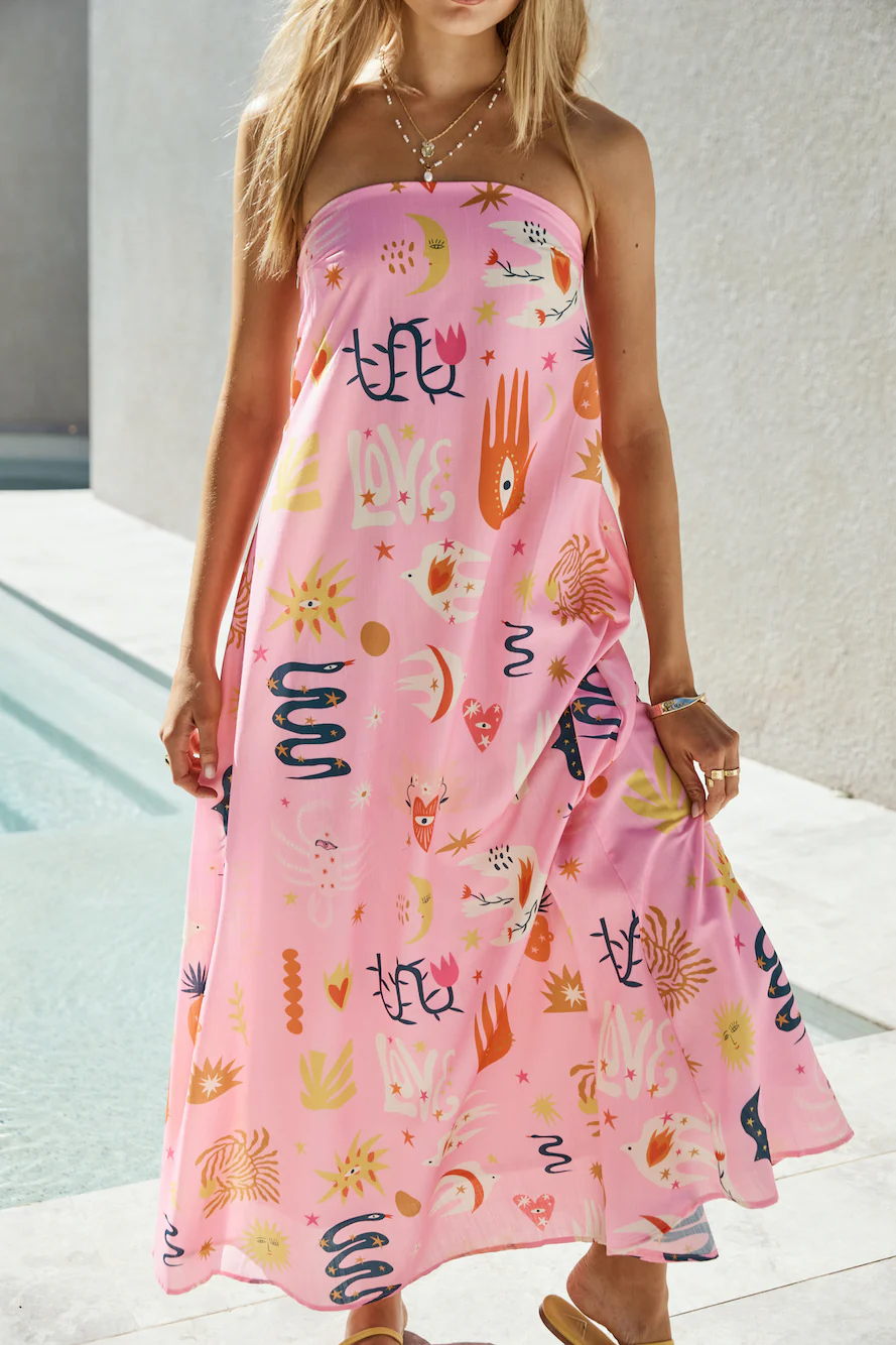 Magic Tricks Strapless Maxi Dress Pink