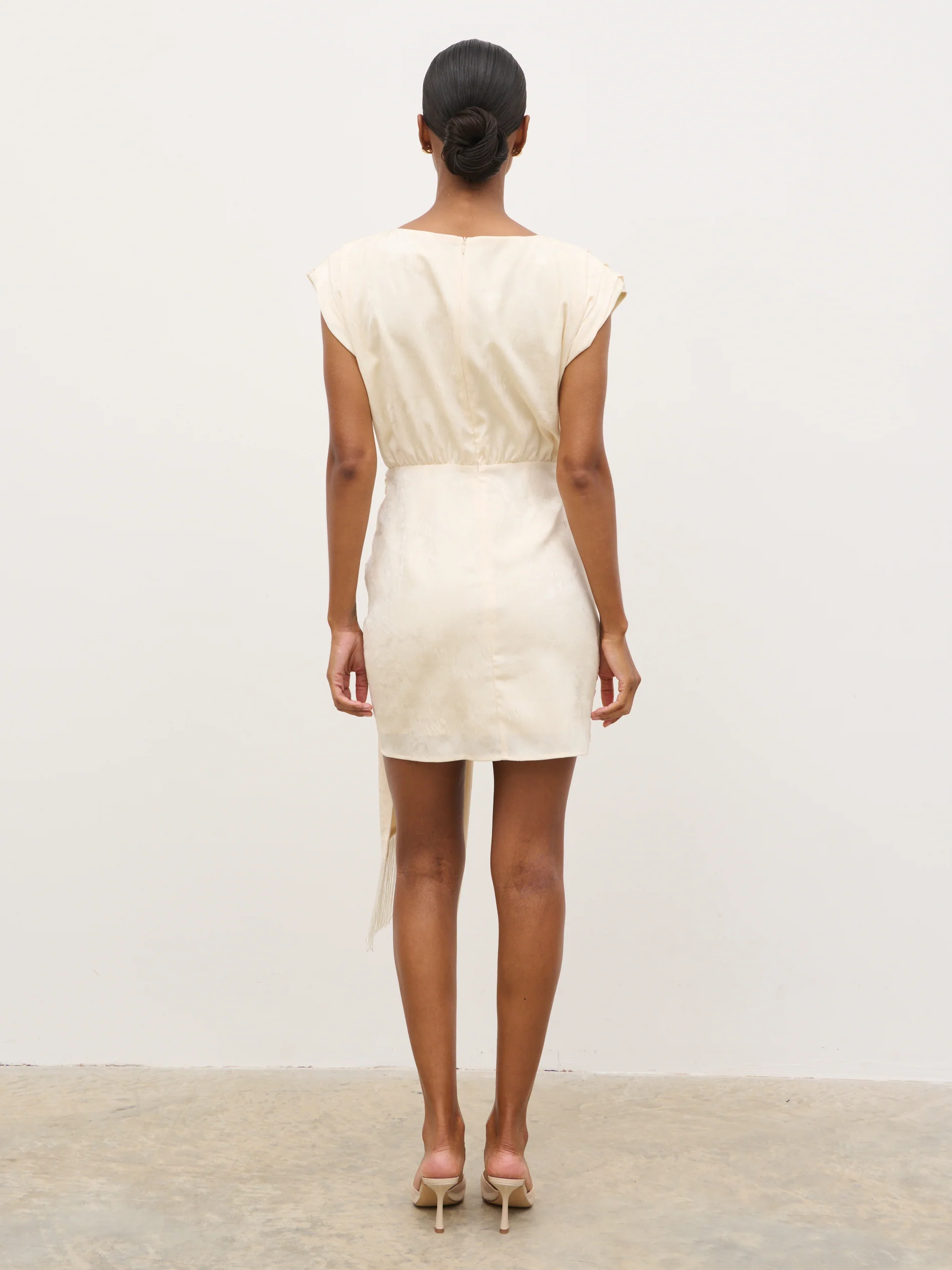 Hattie Jacquard Mini Fringed Dress - Cream