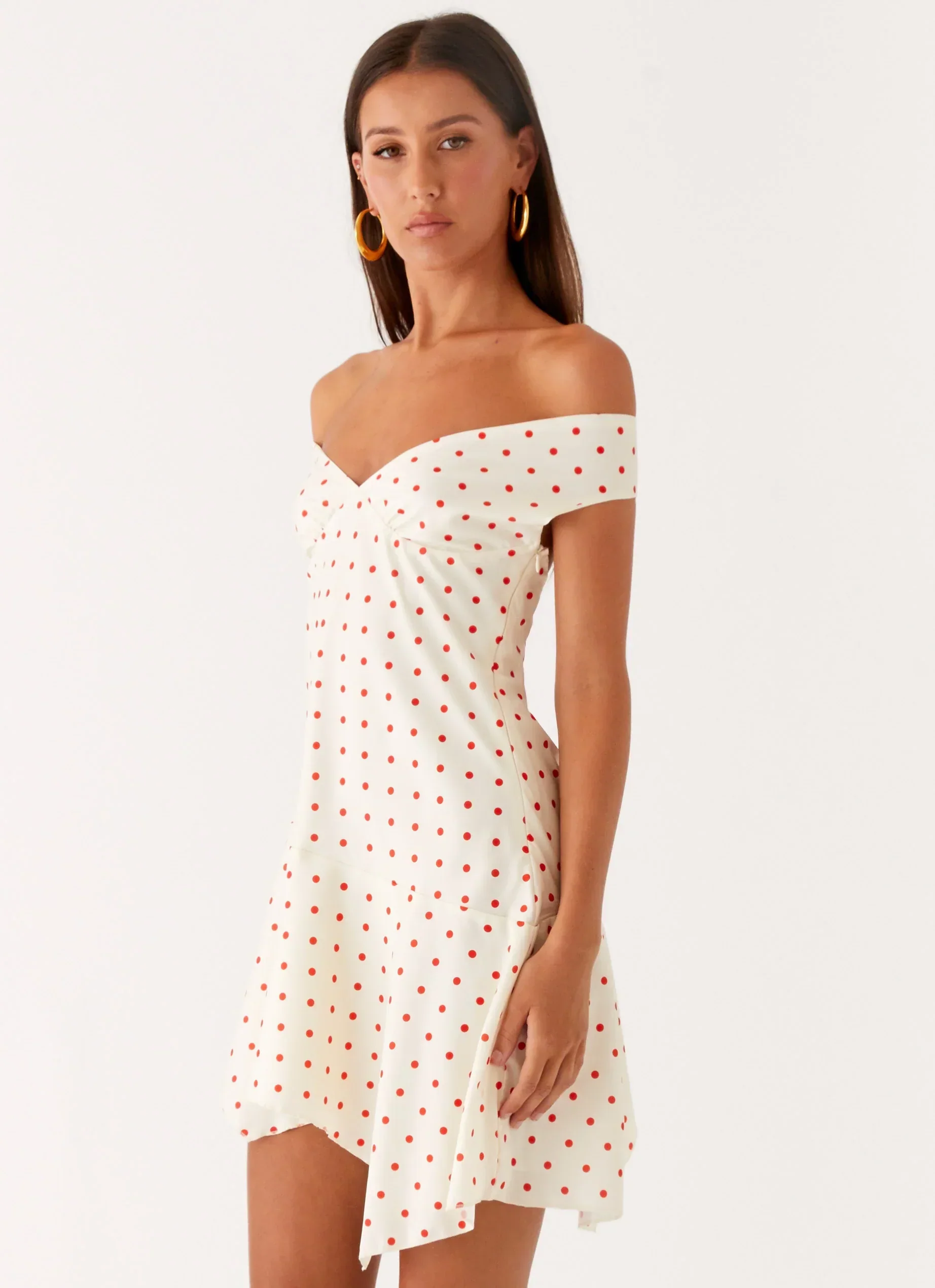 Alma Mini Dress - White Red Polka Dot