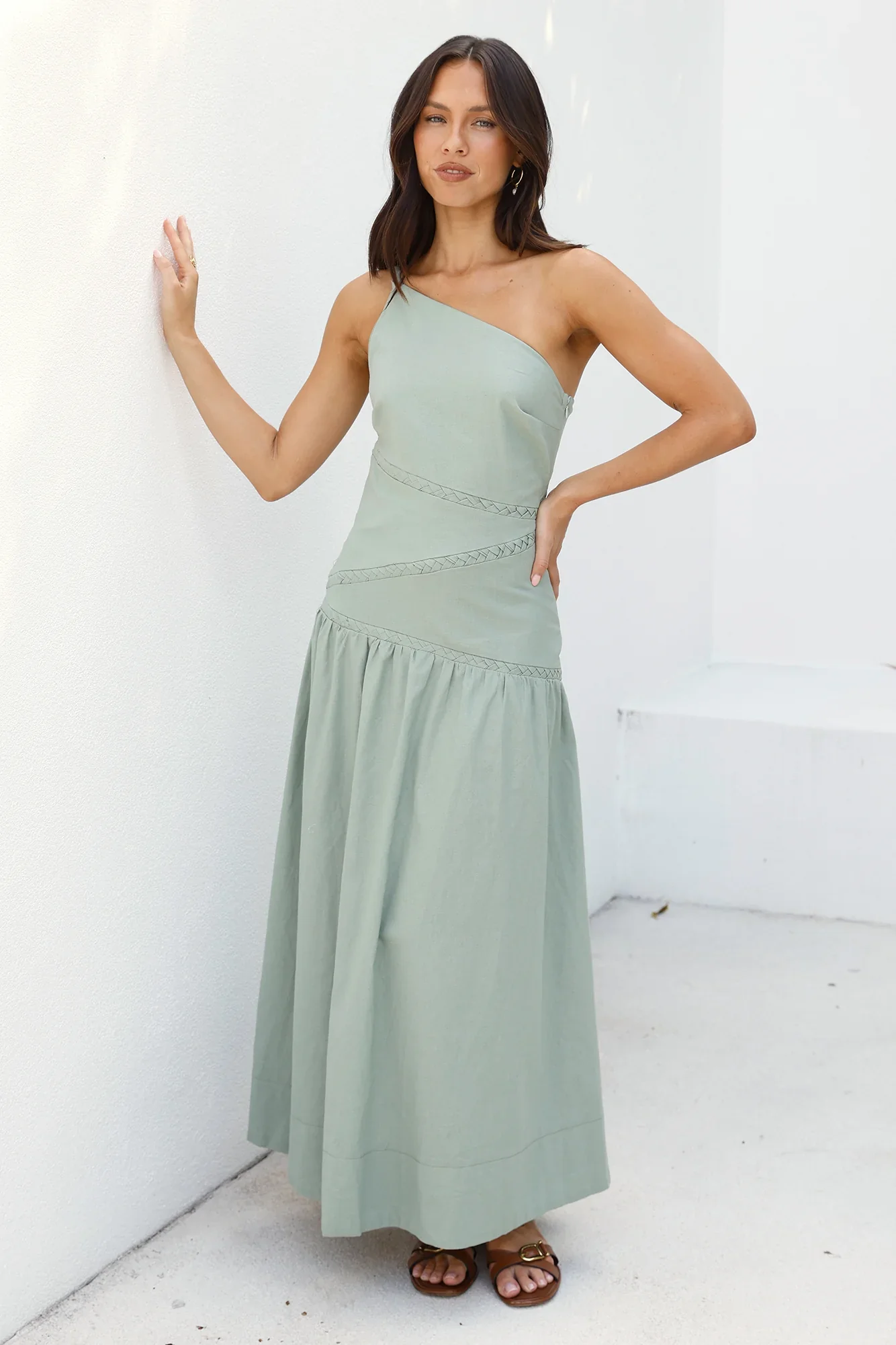Claire One Shoulder Maxi Dress Khaki