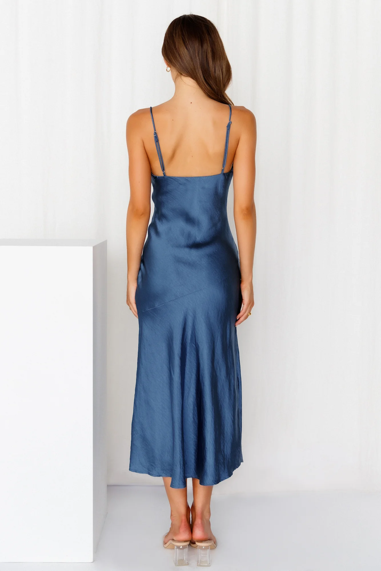 Lychee Martini Satin Midi Dress Navy