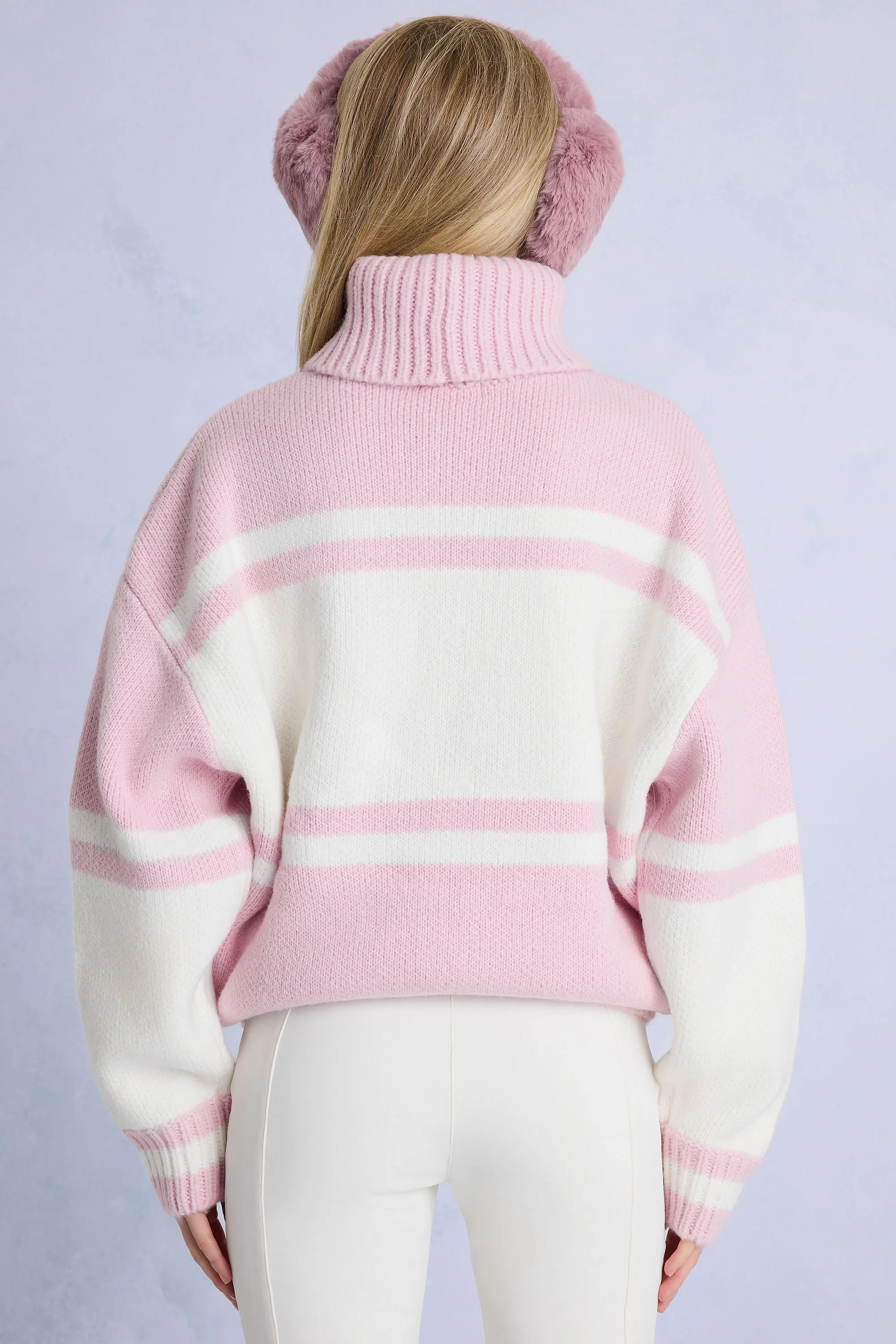 Knit Turtleneck Oversized Jumper in Powder Pink