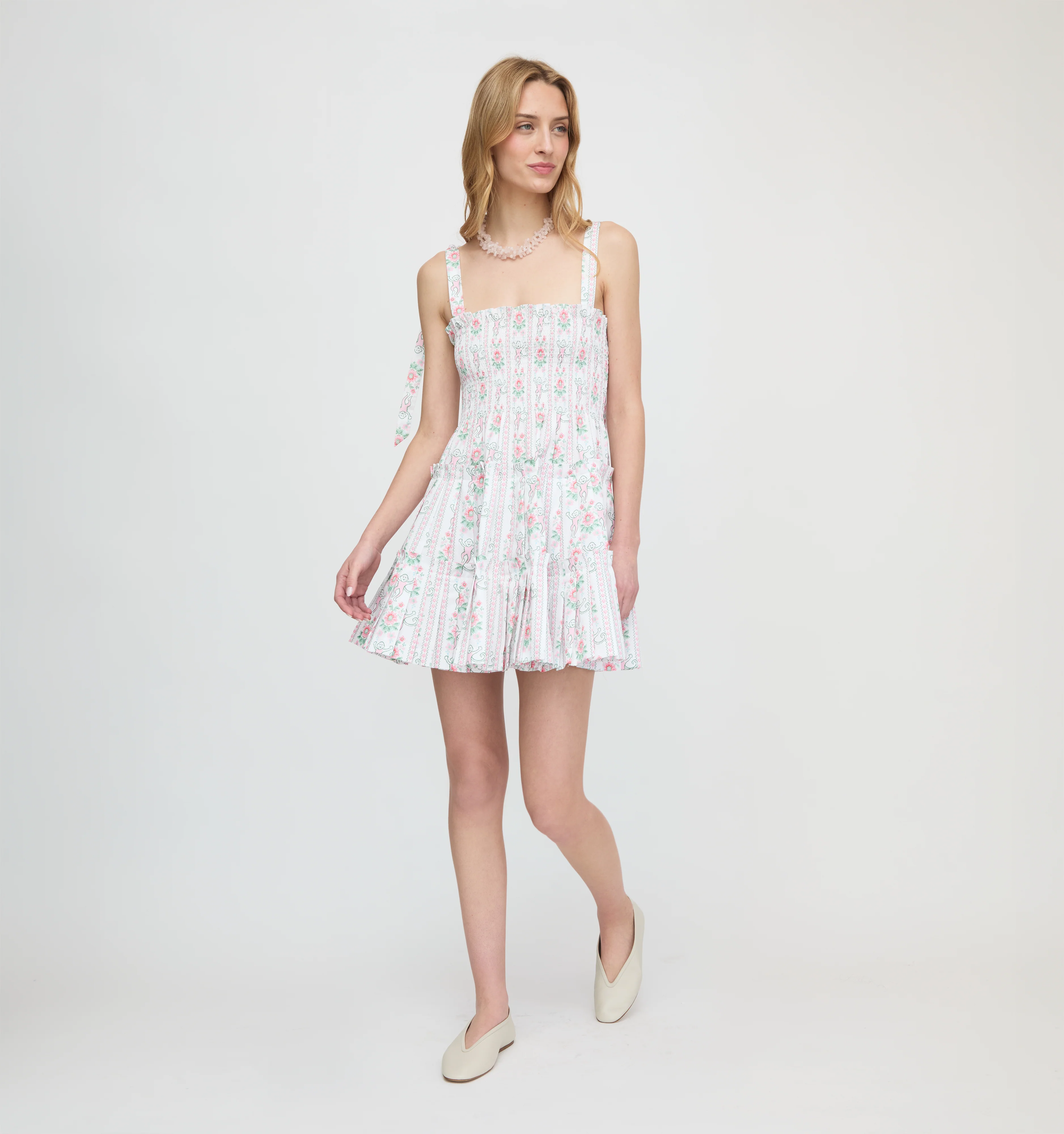 Roller Rabbit x Hill House The Ribbon Charlotte Nap Dress - Pink Monkey Block Stripe