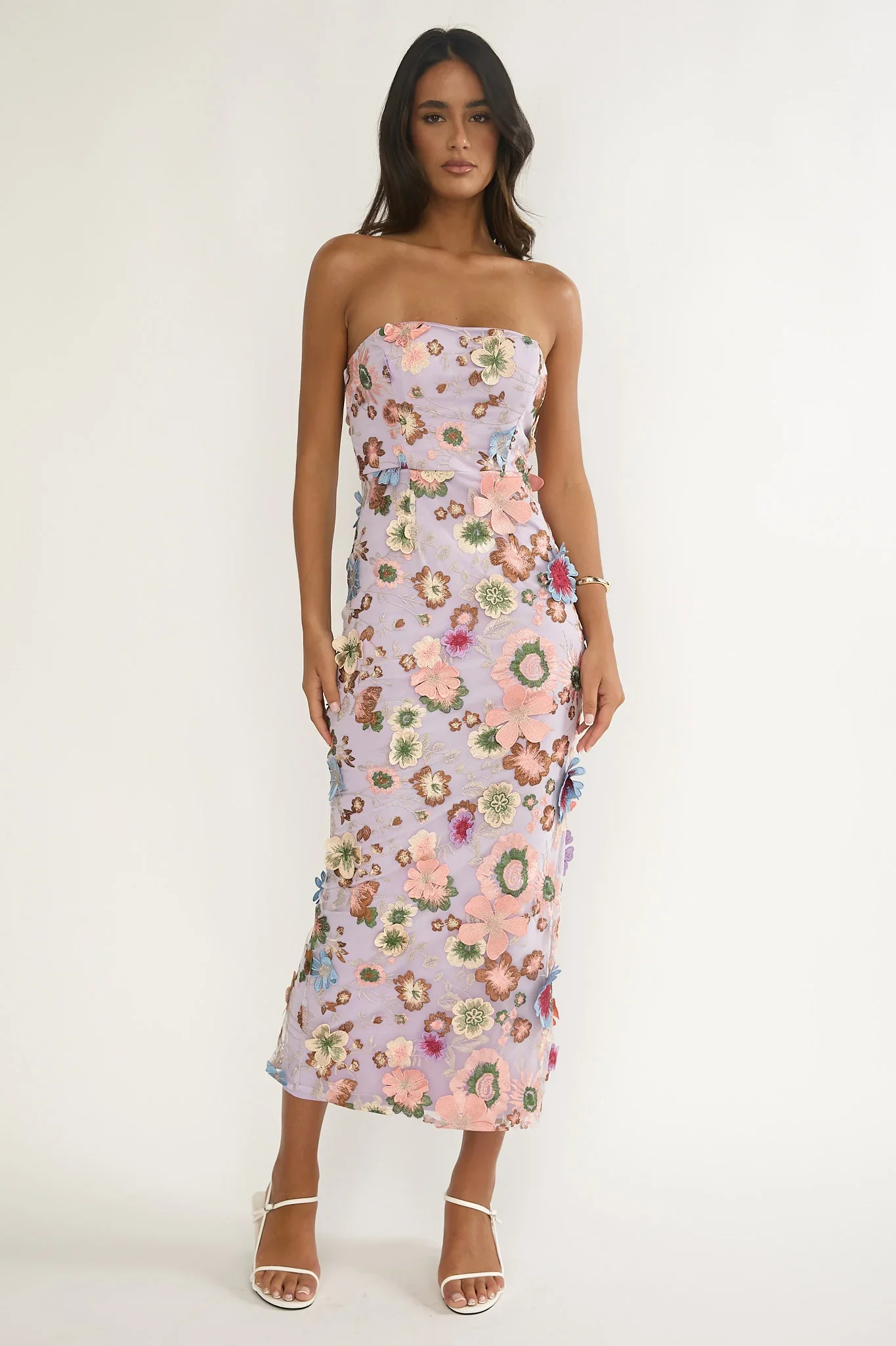 Posetta Strapless Floral Embellished Maxi Dress Purple