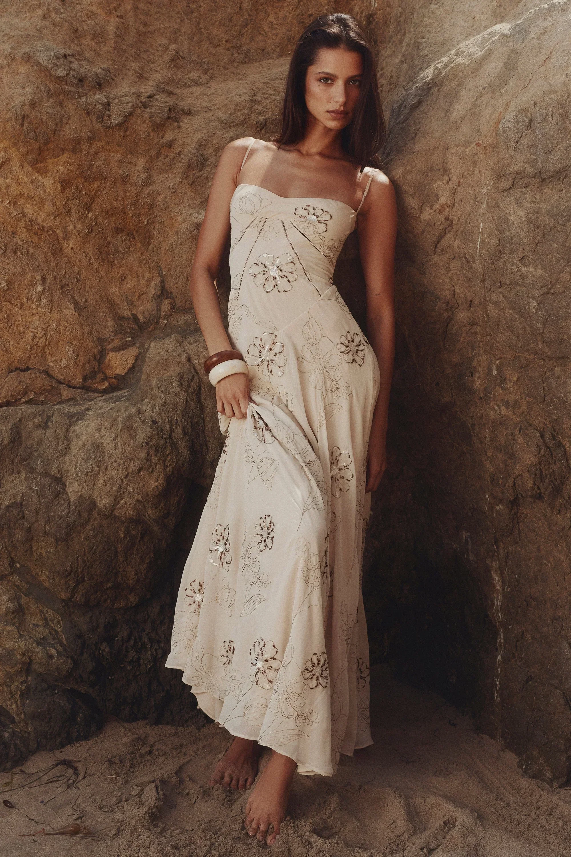 Vanilla Embroidered Hand Beaded Floral Maxi Dress - luluinthesky