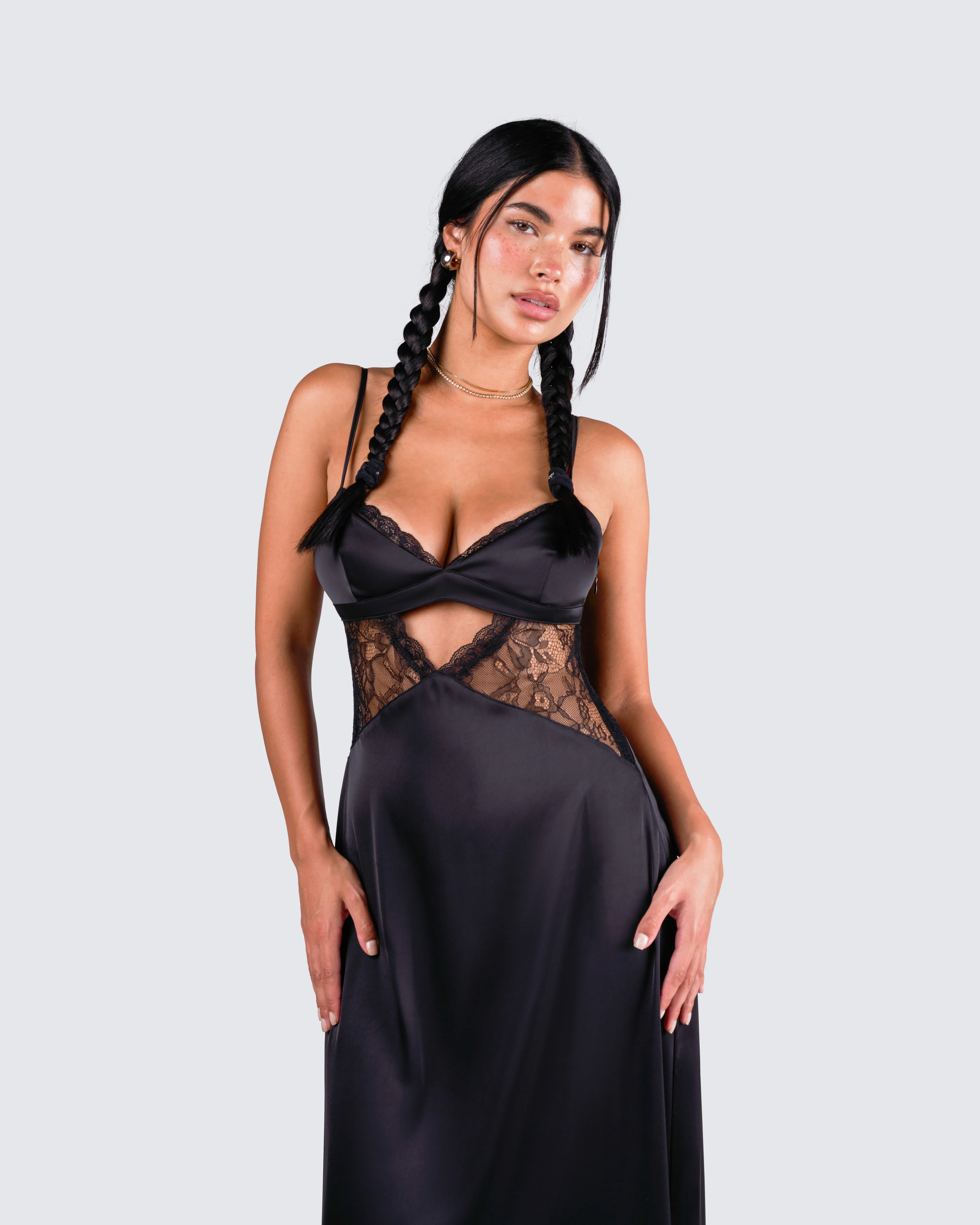 Mei Black Lace Insert Maxi Dress