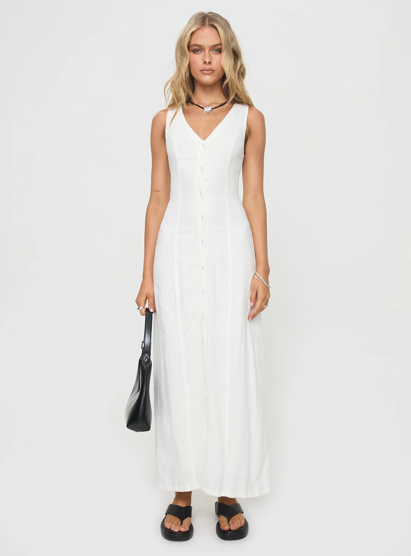 Summer Season Linen Blend Maxi Dress White - luluinthesky