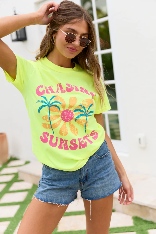 Chasing Sunsets Neon Yellow Graphic Tee
