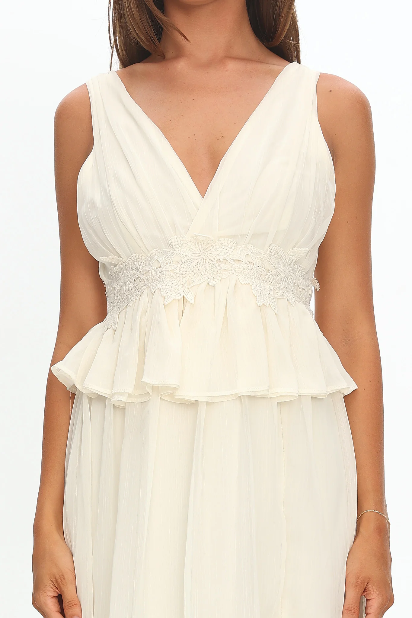Lusia Peplum Applique Waist Maxi Dress White