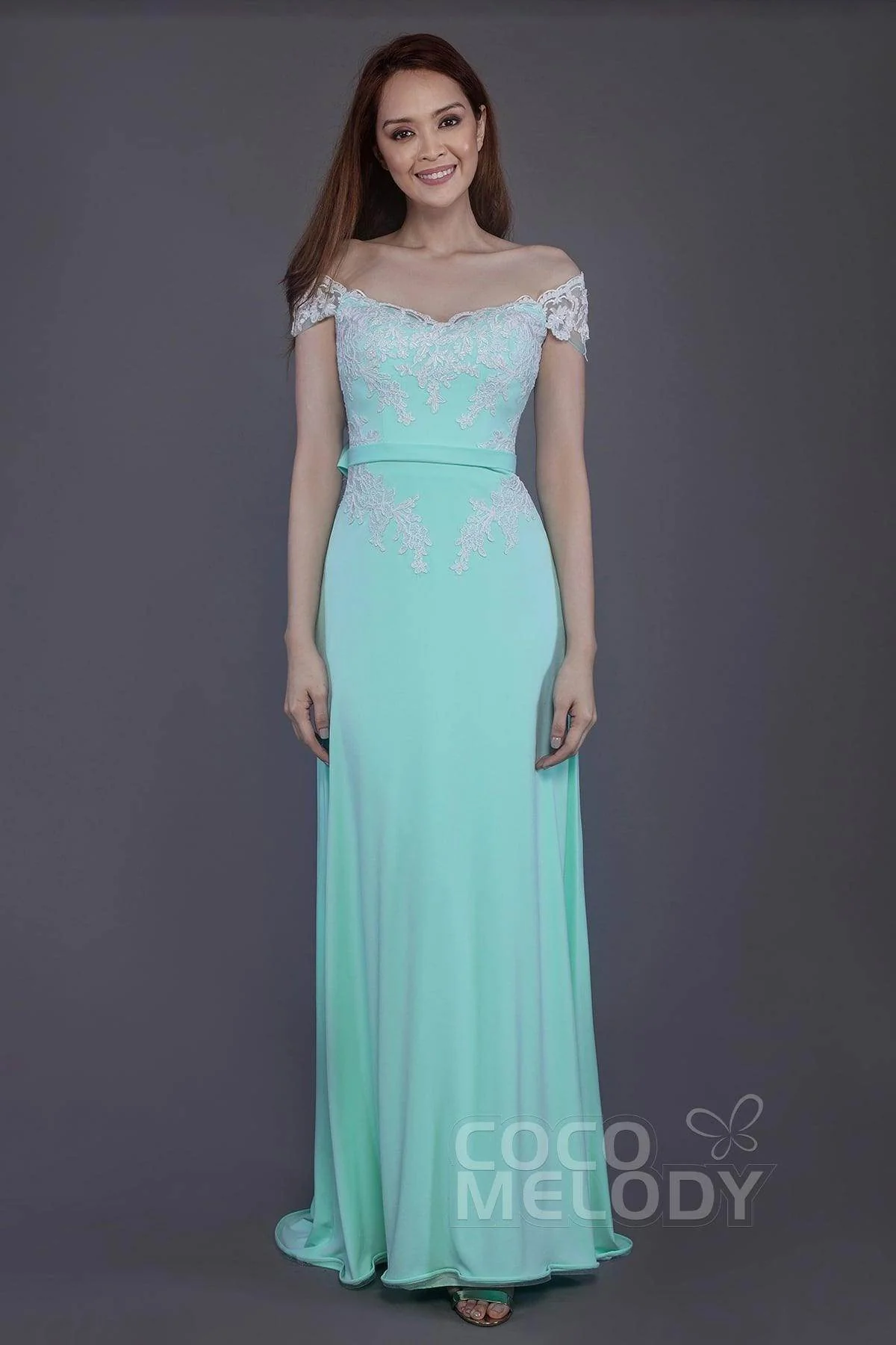 Sheath Sweep Train Knitted Fabric Bridesmaid Dress PR3563