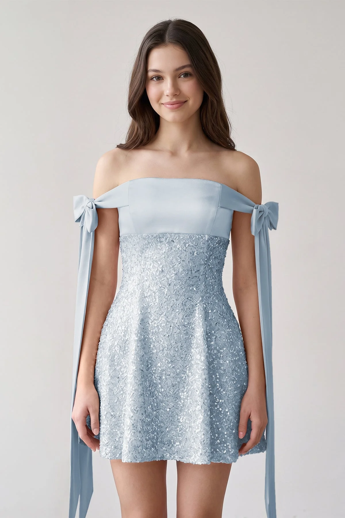 Pink Off-the-Shoulder A-Line Satin Homecoming Dress with Sequins