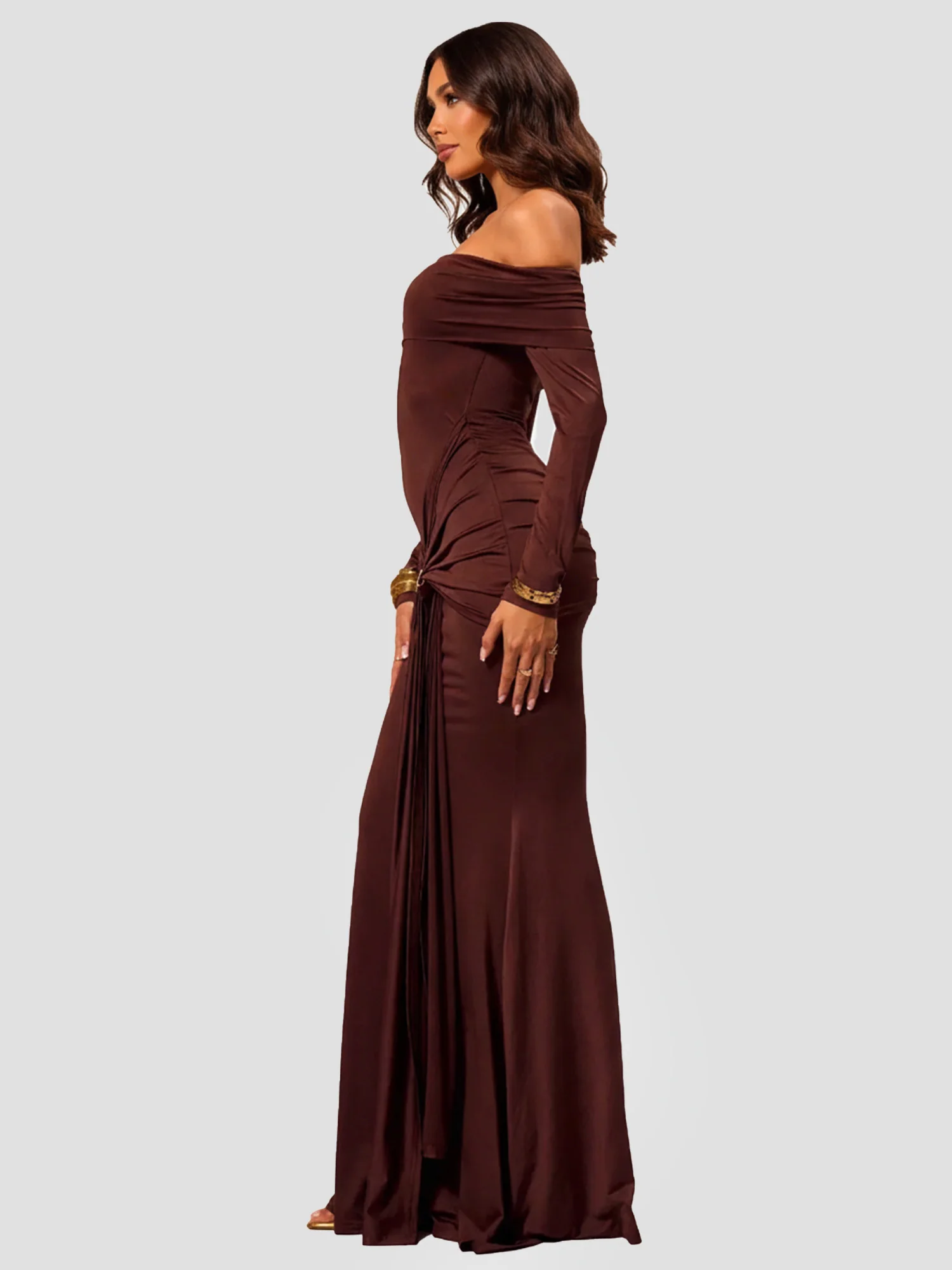 Brown Sleek Maxi Dress Evening Poise
