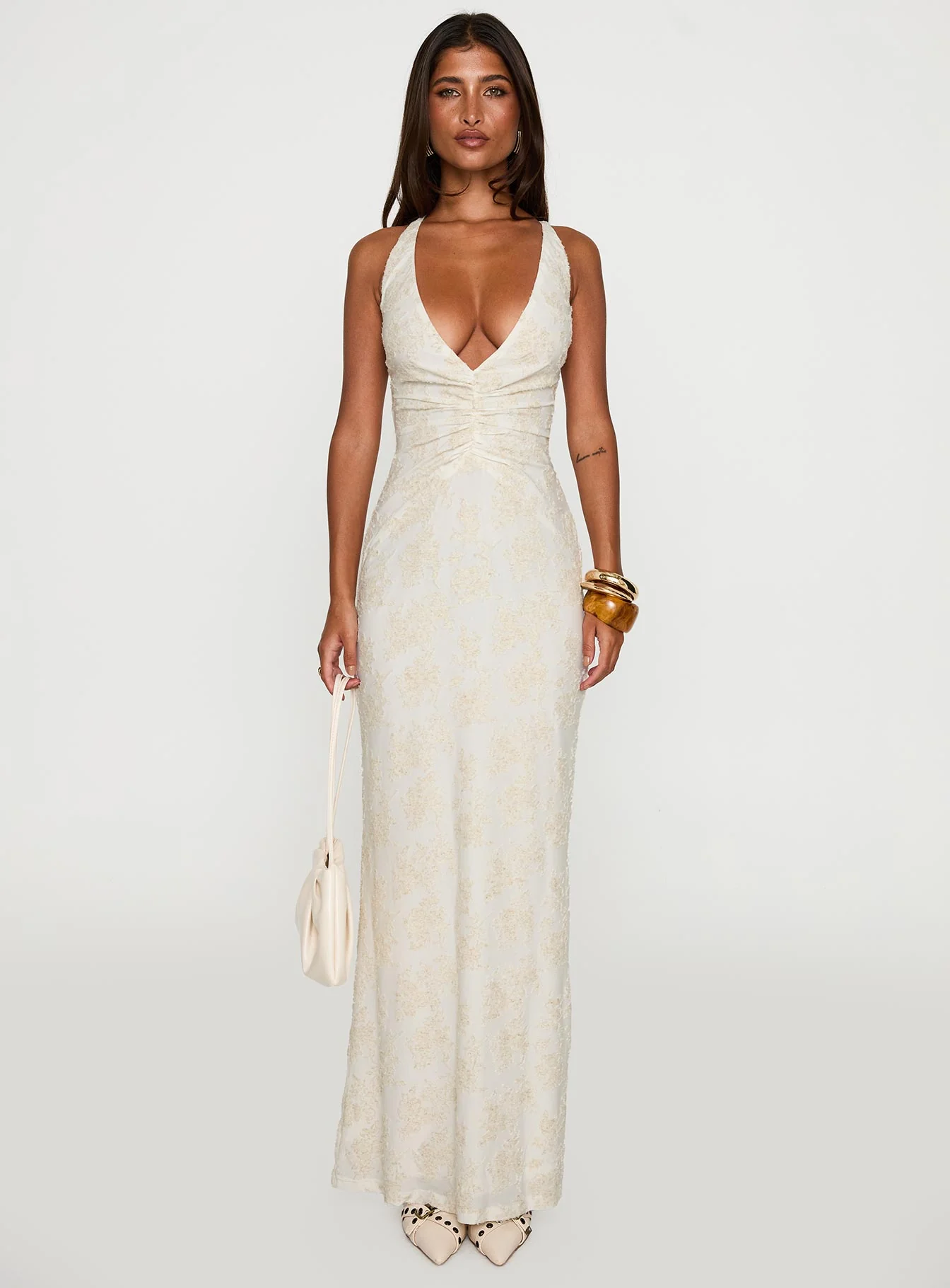 Starcrossed Halter Maxi Dress Cream - luluinthesky