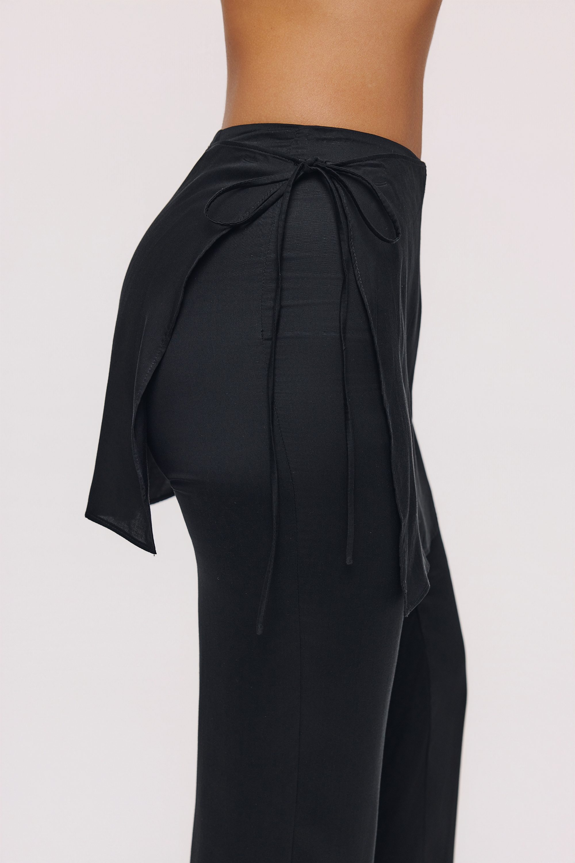 Black Sateen Trousers With Over Skirt