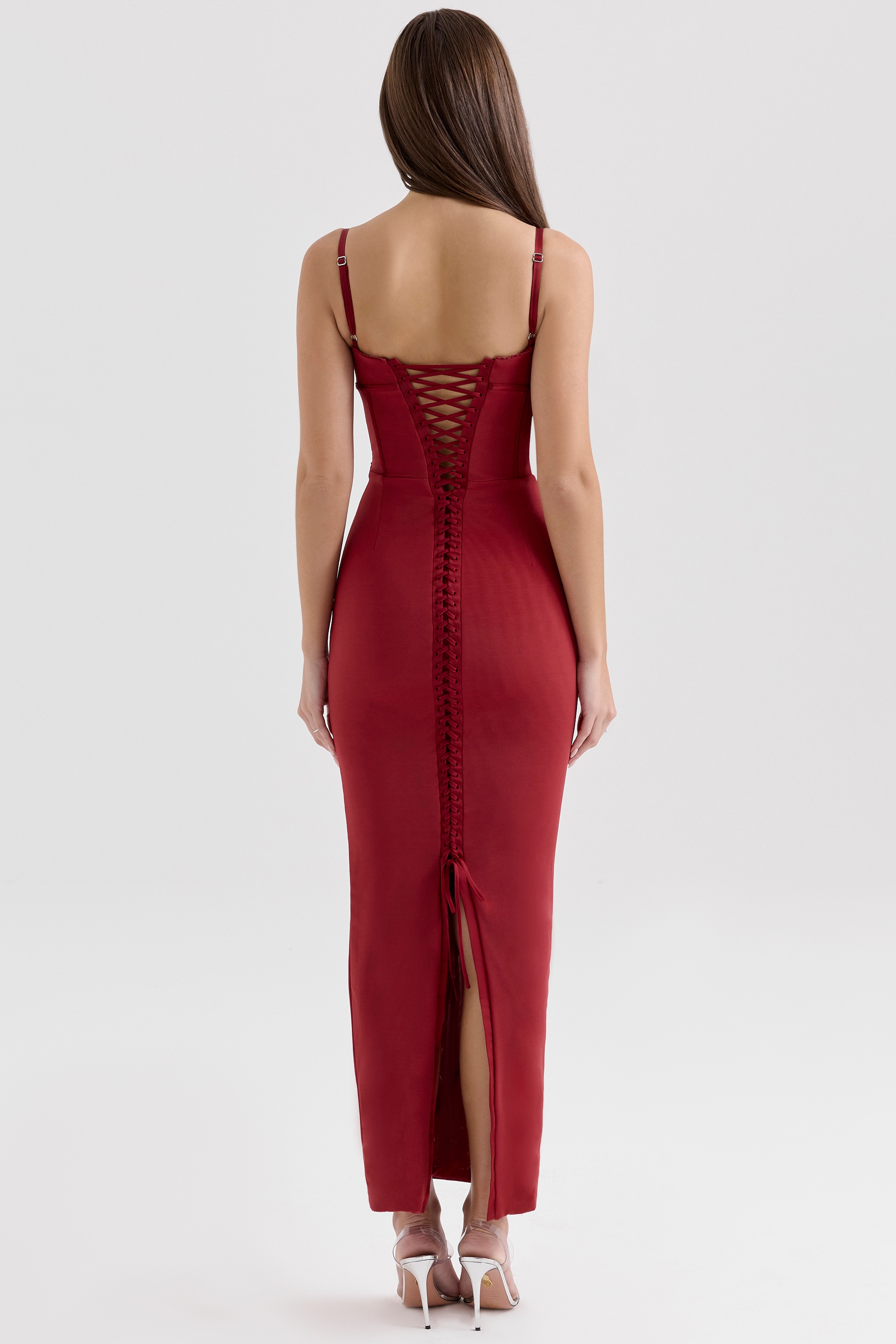 Wine Mesh Bodycon Maxi Dress