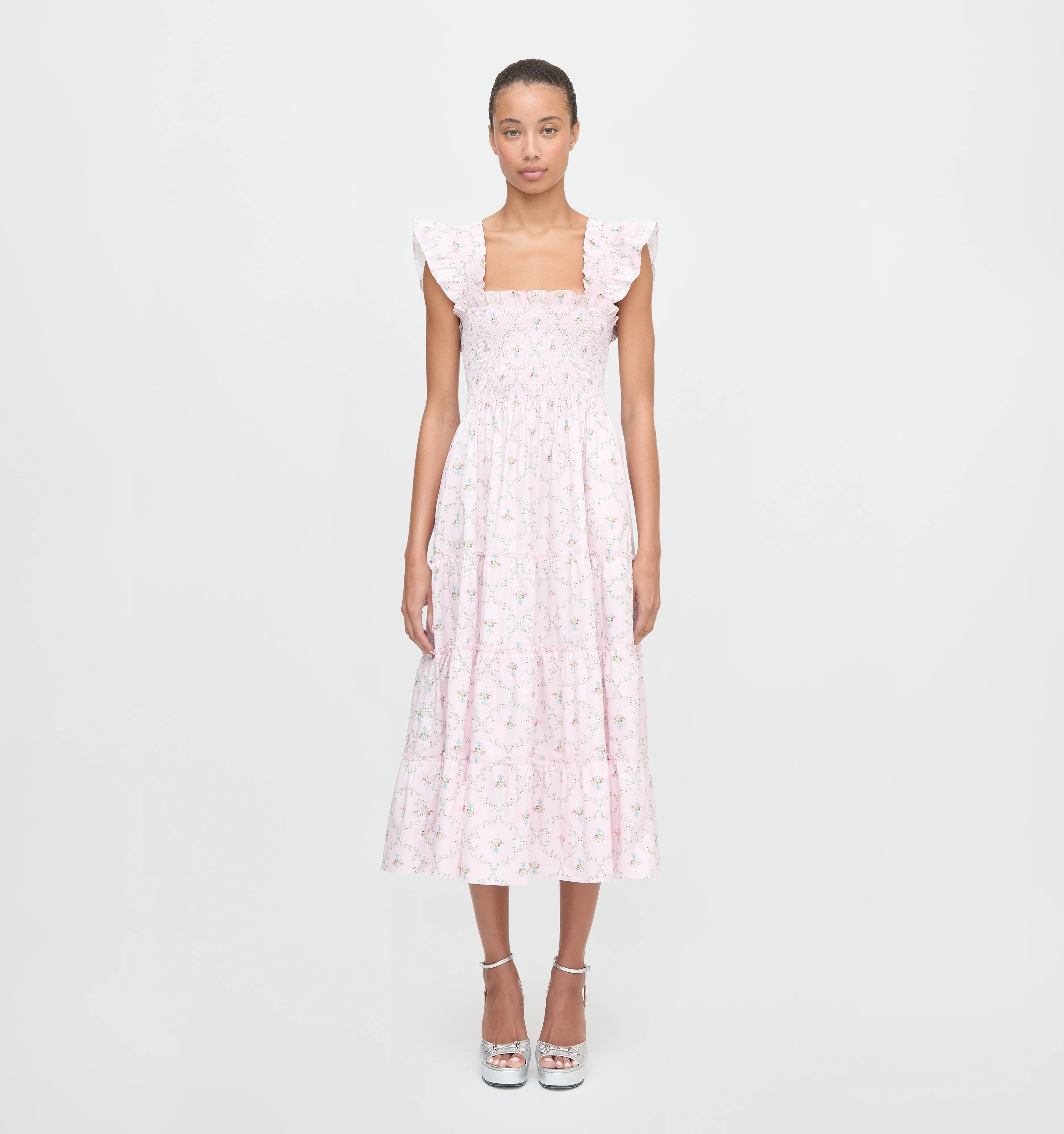 The Ellie Nap Dress - Light Pink Trellis