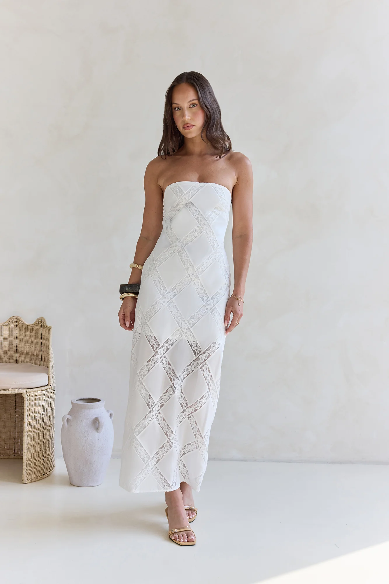 Ocean Air Oasis Strapless Maxi Dress White - luluinthesky
