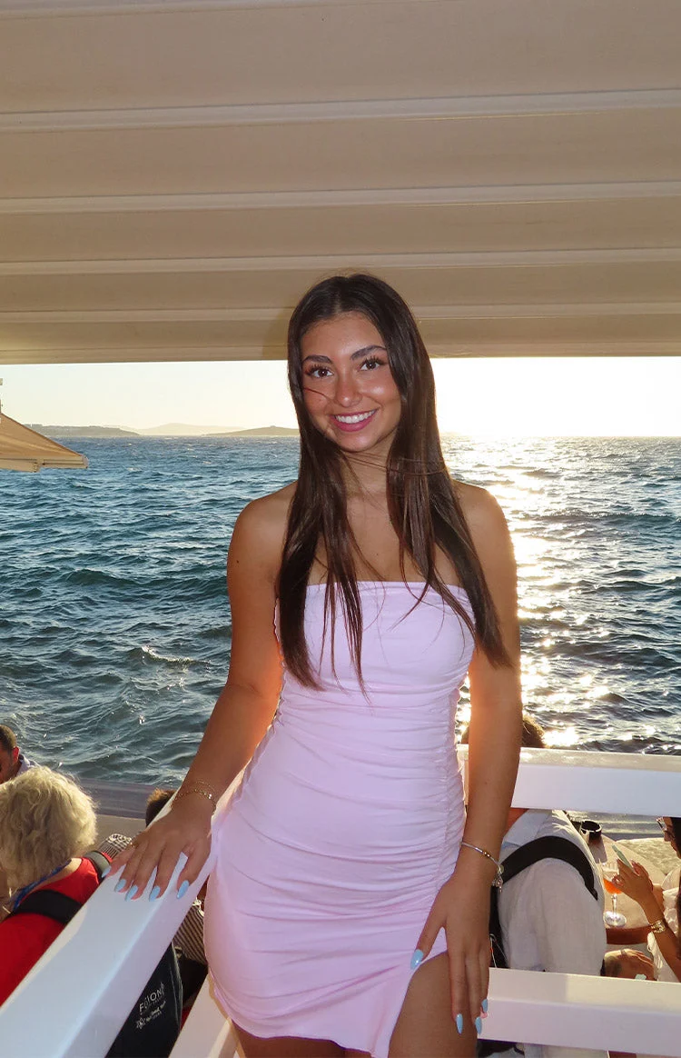 Let Go Baby Pink Ruched Mini Dress