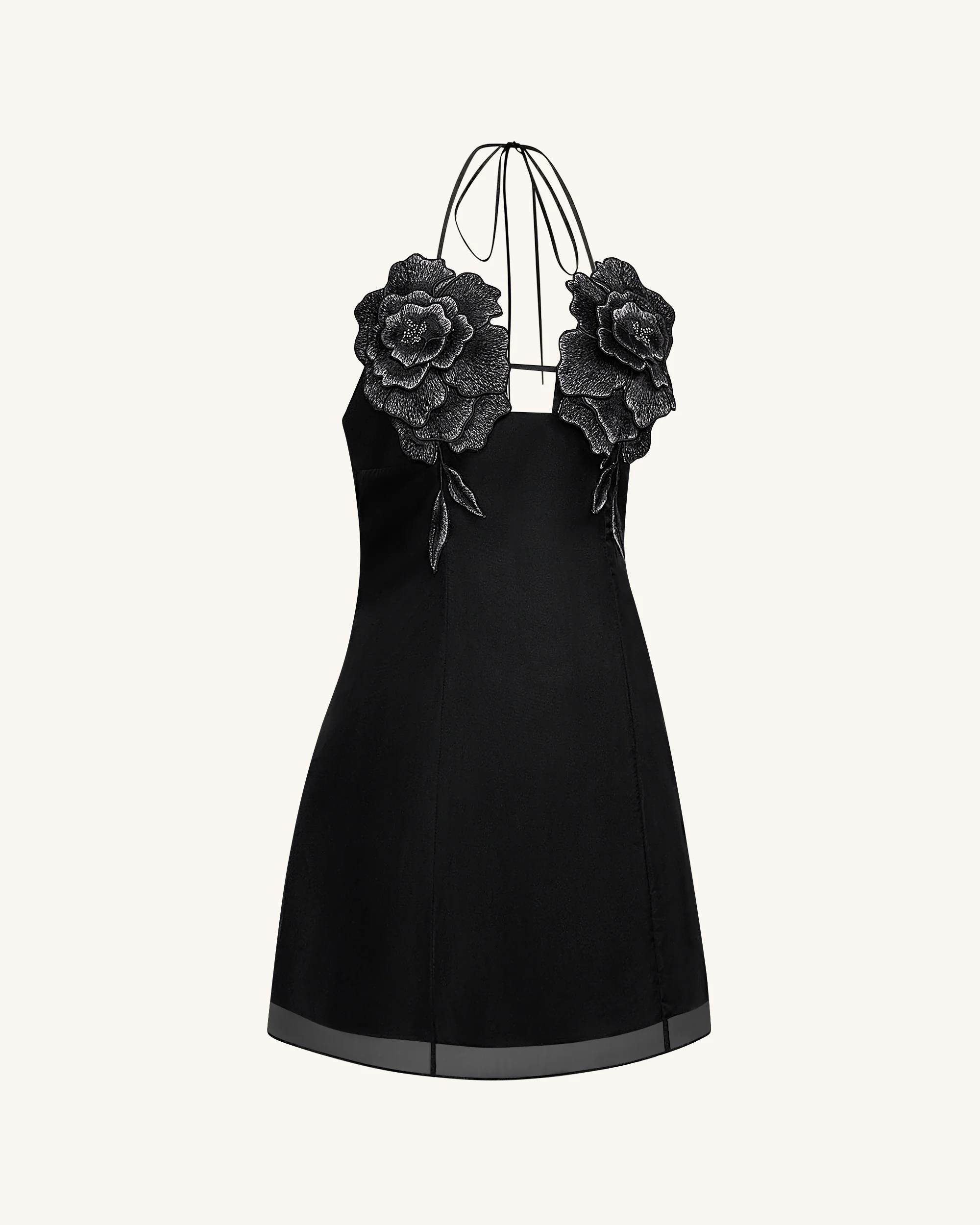Flower Embroidered Mini Dress - Black - FASHION NOB