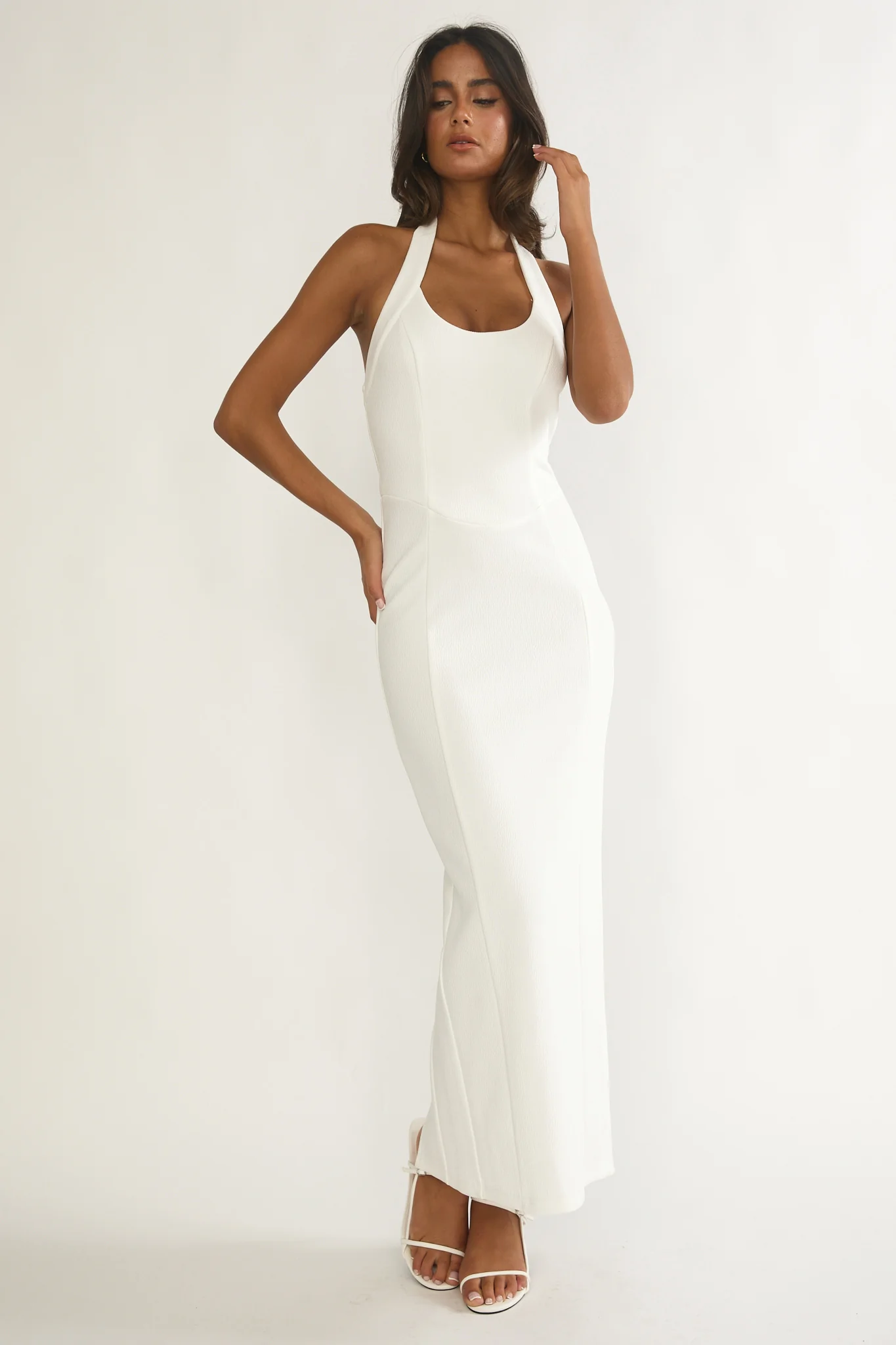 Shailyn Scoop Neck Halter Maxi Dress White