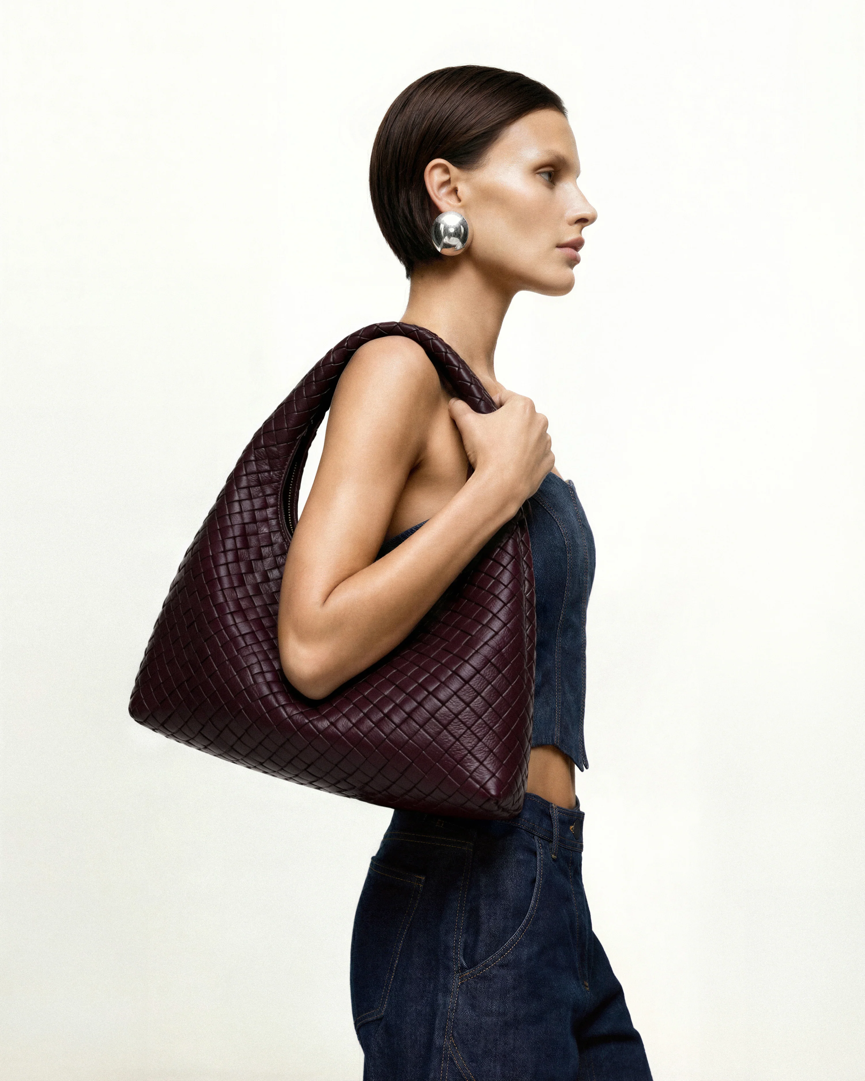 Laura Woven Shoulder Bag - Deep Burgundy