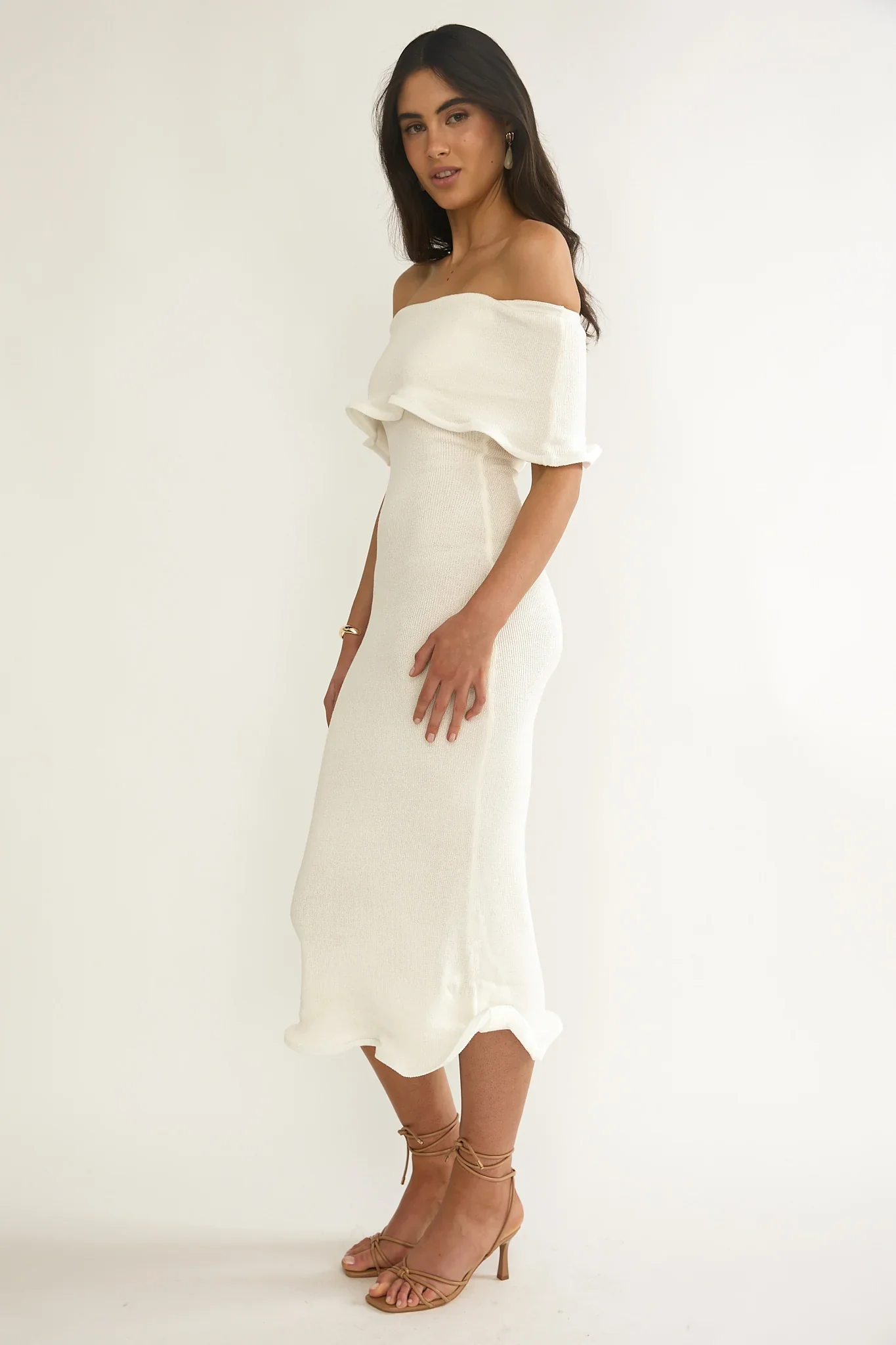 Rayna Off-Shoulder Midi Dress Ivory