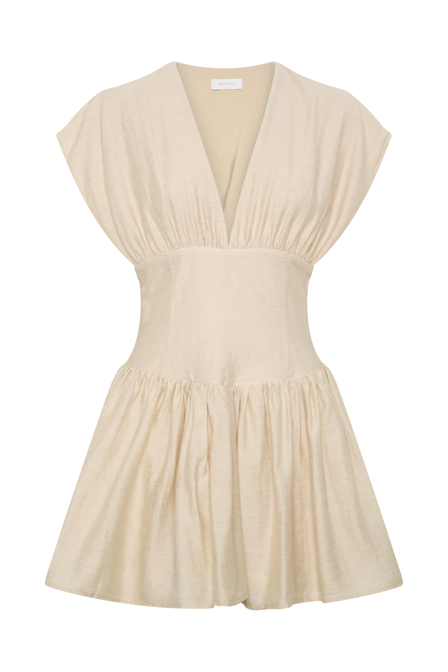 Arabella Cinched Waist Linen Mini Dress - Natural