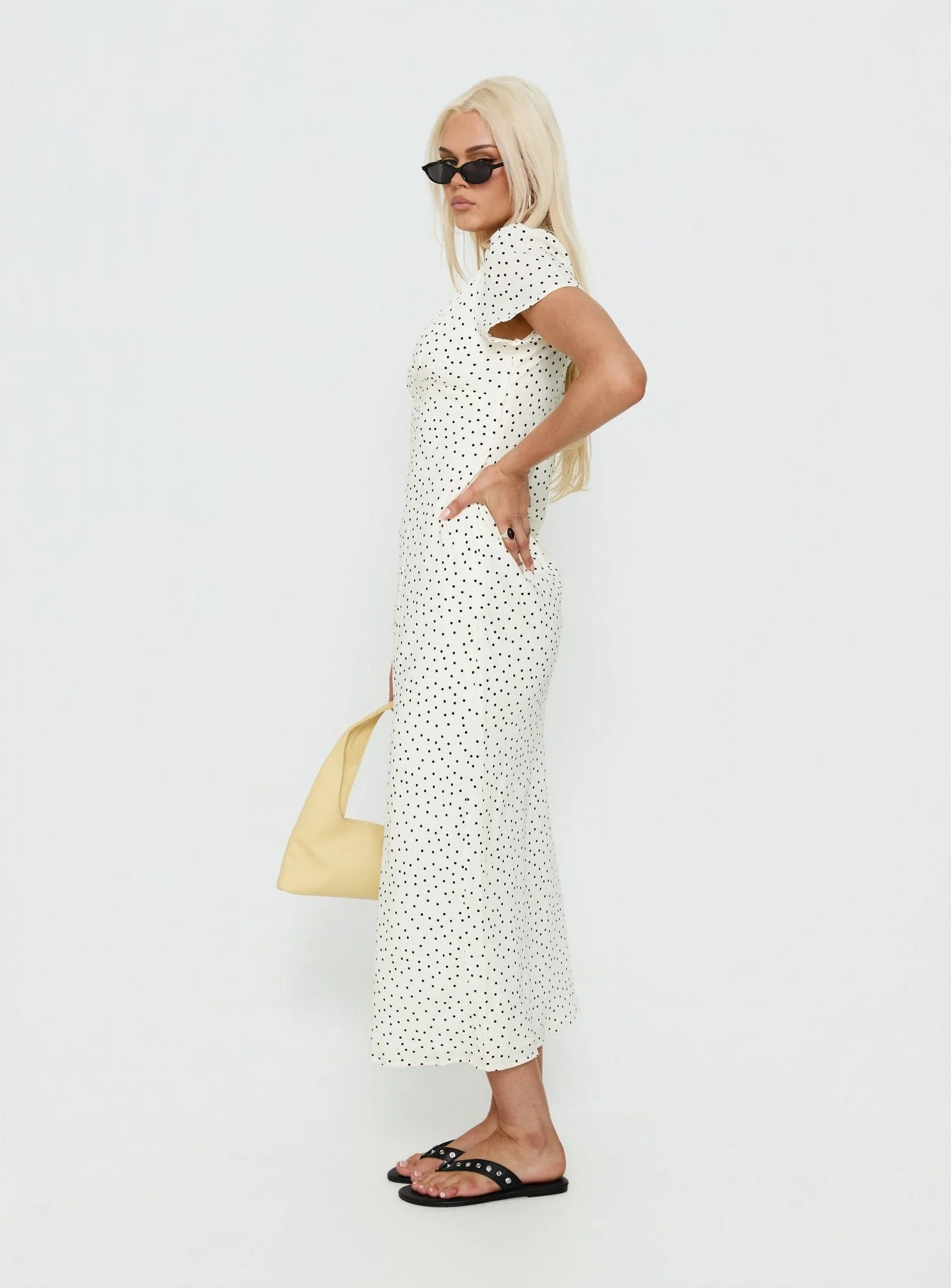 Mareiko V Neck Maxi Dress Cream Polka Dot