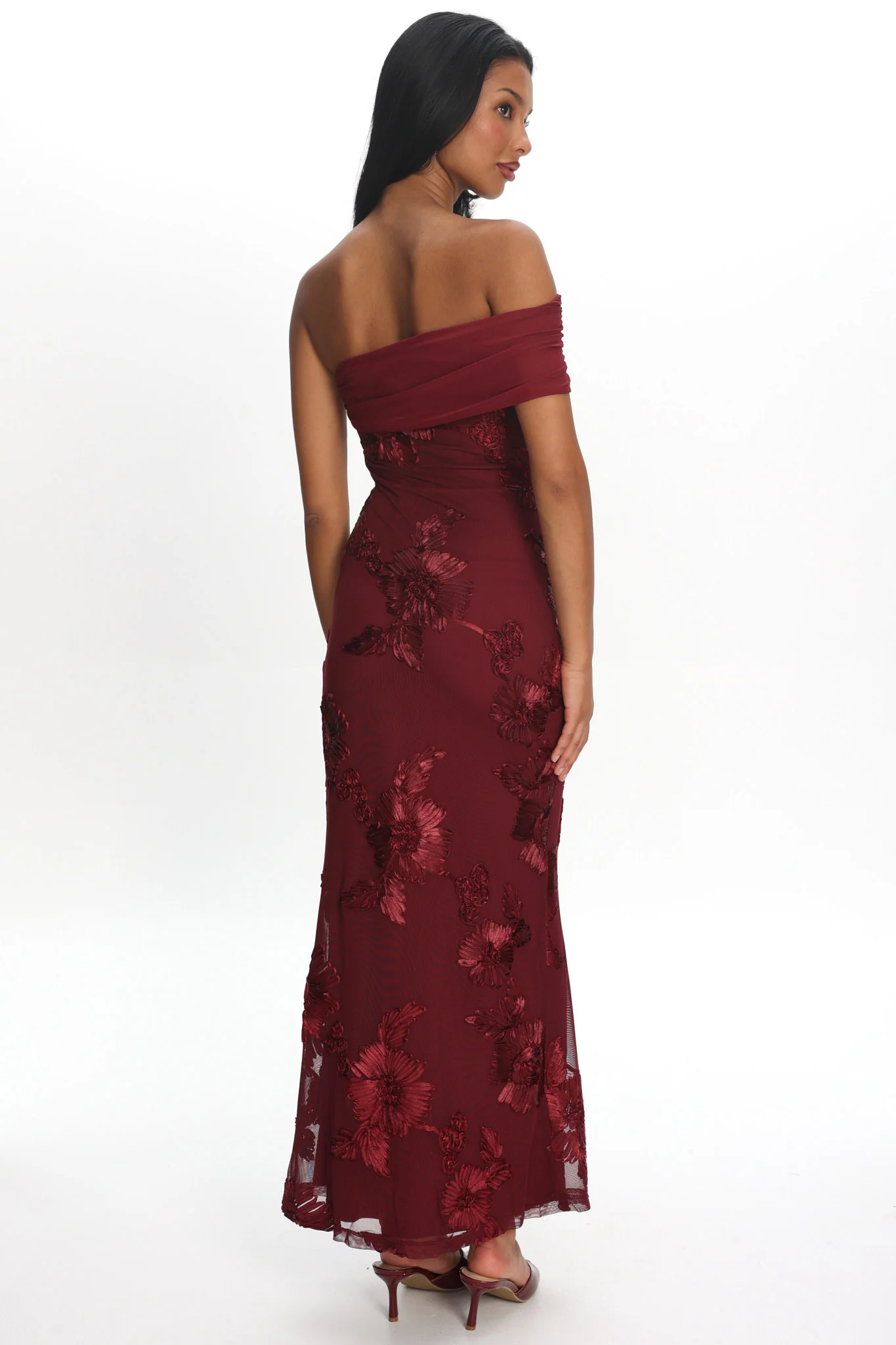 Gala One-Shoulder Maxi Dress Embellished Wine