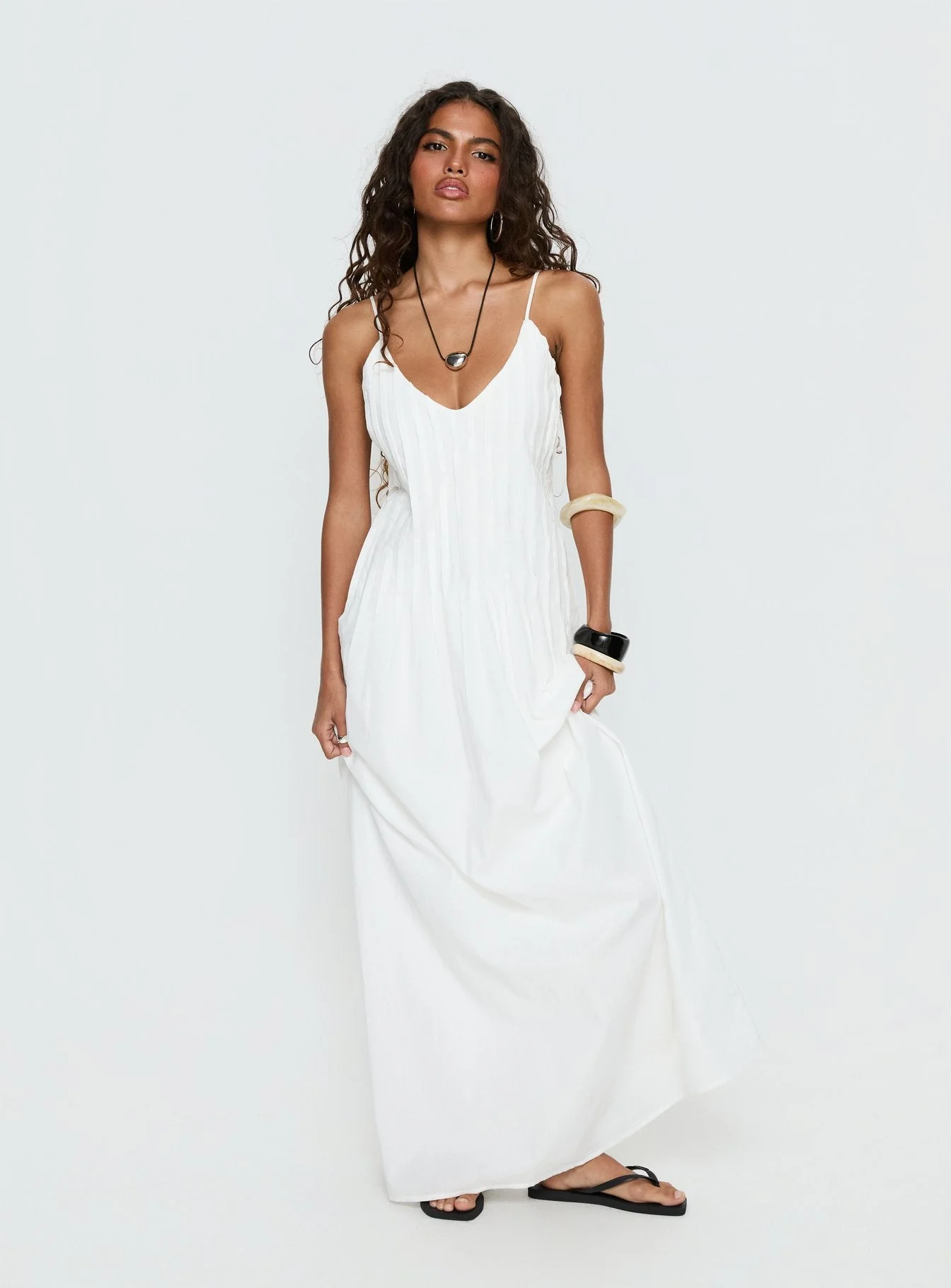 Adriela Pleat Maxi Dress White