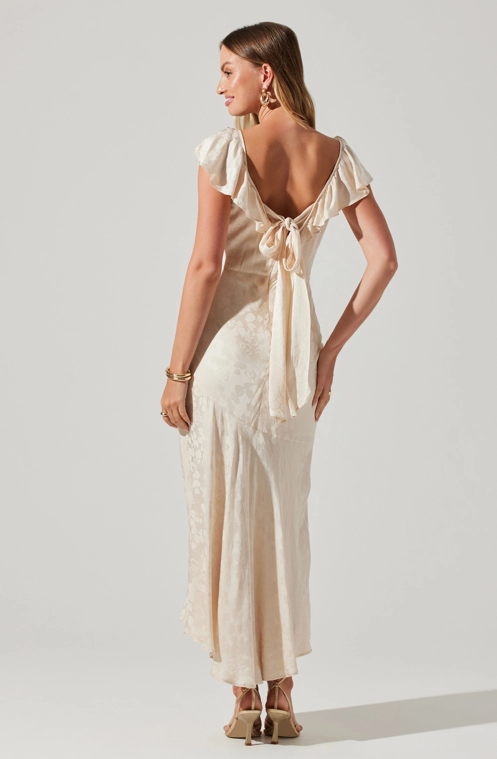 Freesia Jacquard Print Ruffle Midi Dress