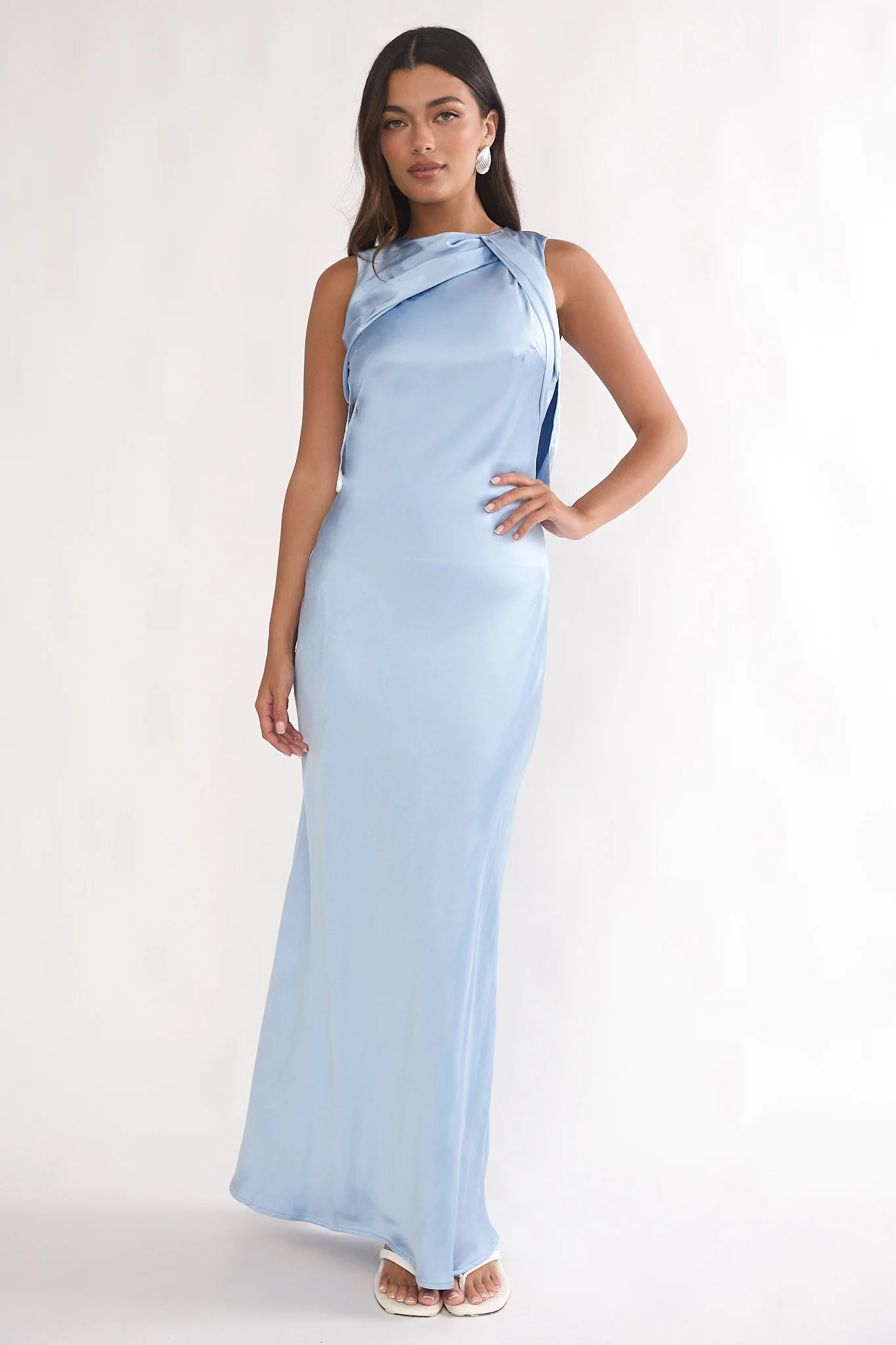 Levinia Draped Back Maxi Dress Blue