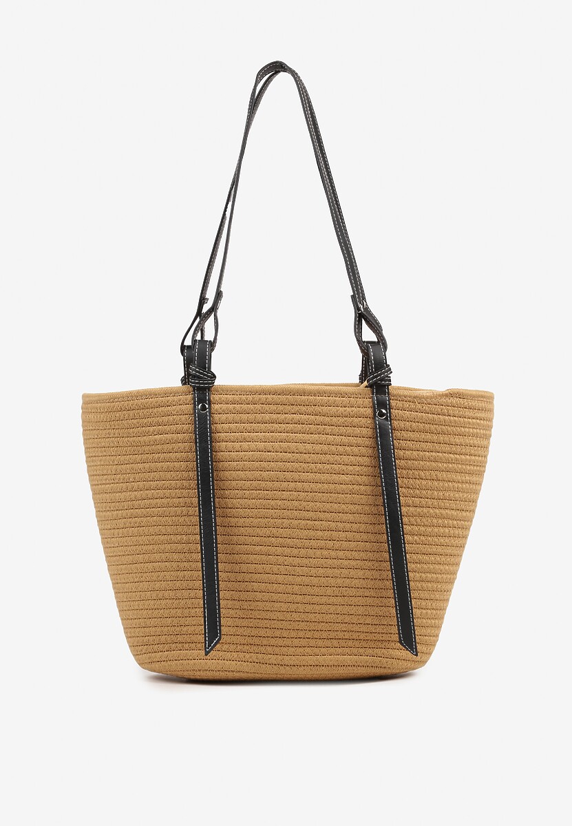 Ciemnobeżowa Szydełkowa Torebka Typu Shopper z Bawełny Mevonna