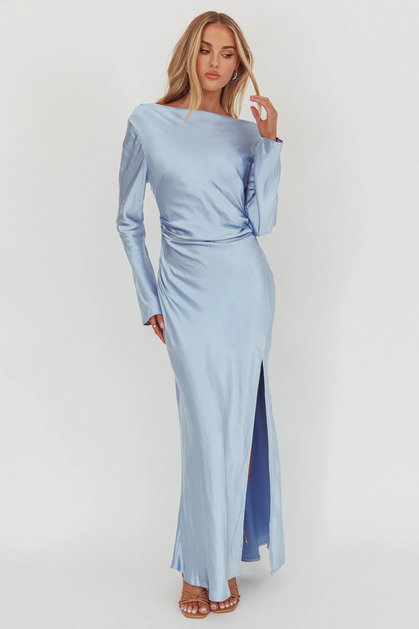 Loveland Long Sleeve Cowl Back Maxi Dress Blue