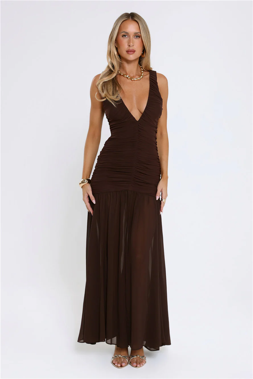 Flirt And Fling Maxi Dress Brown