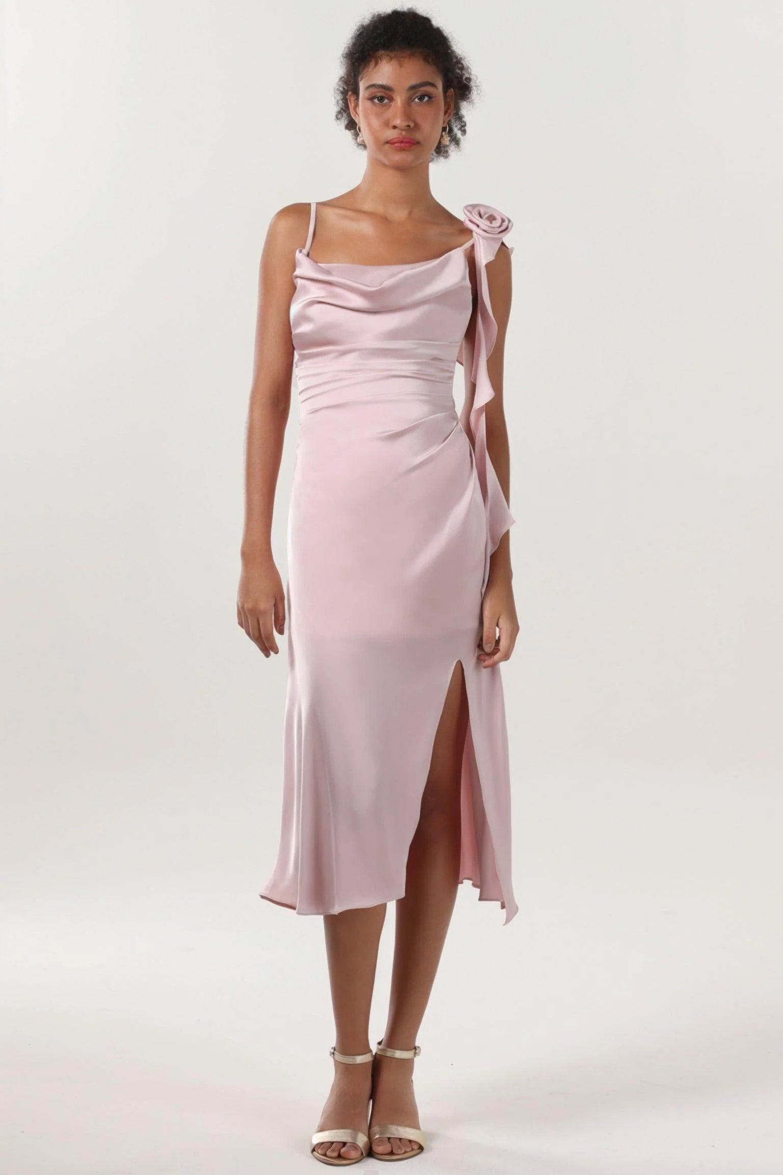 Sheath-Column Midi Luxe Satin Bridesmaid Dress CS0613BM