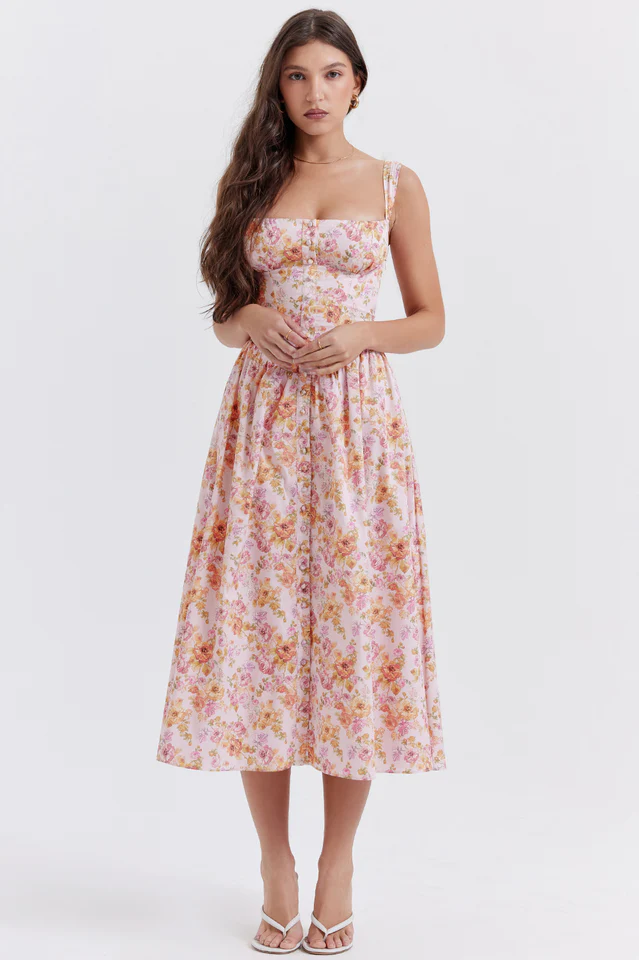 Tatiana Pink Floral Print Midi Dress