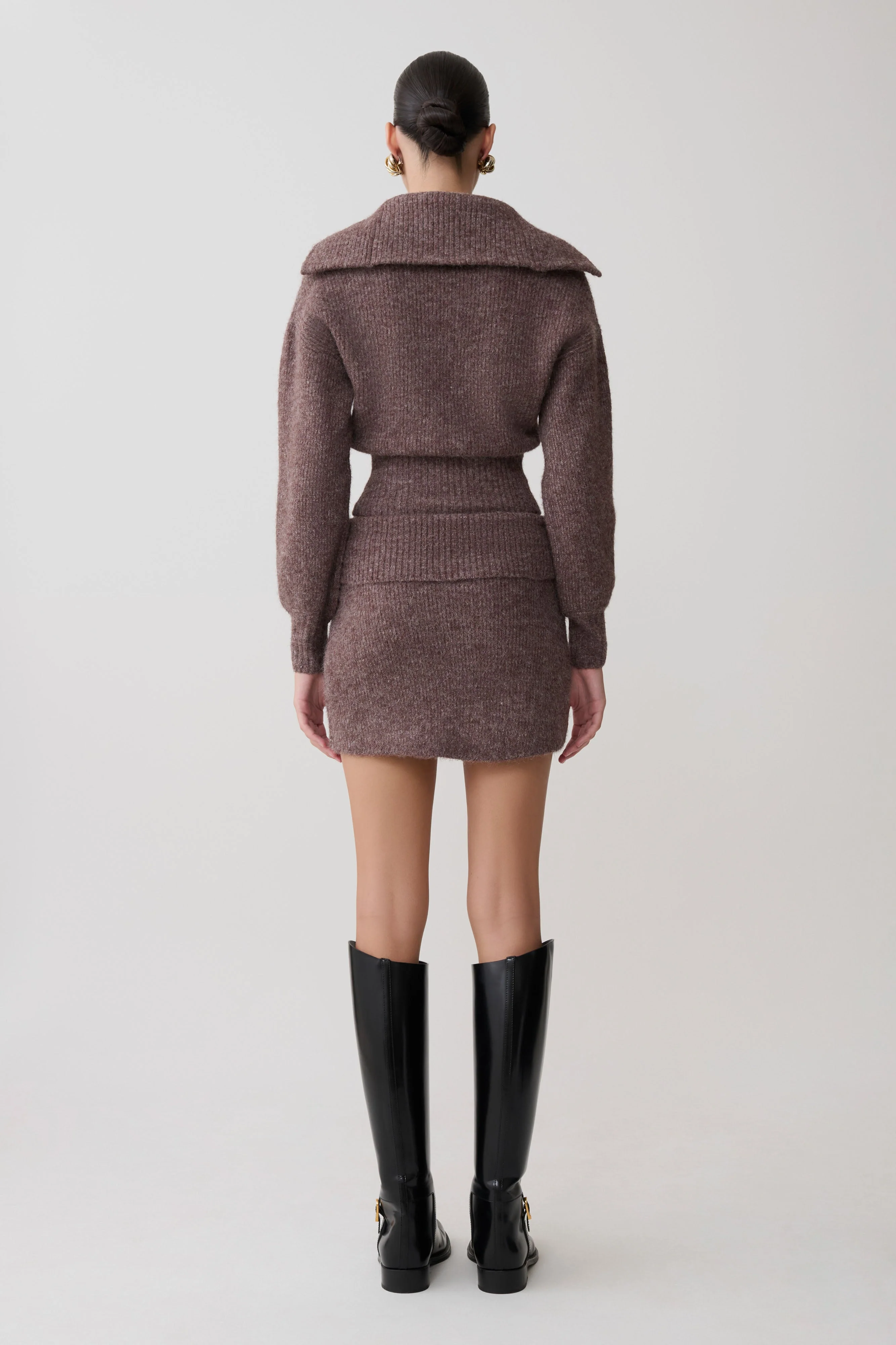 Skylaine Knit Mini Skirt - Brown Marle