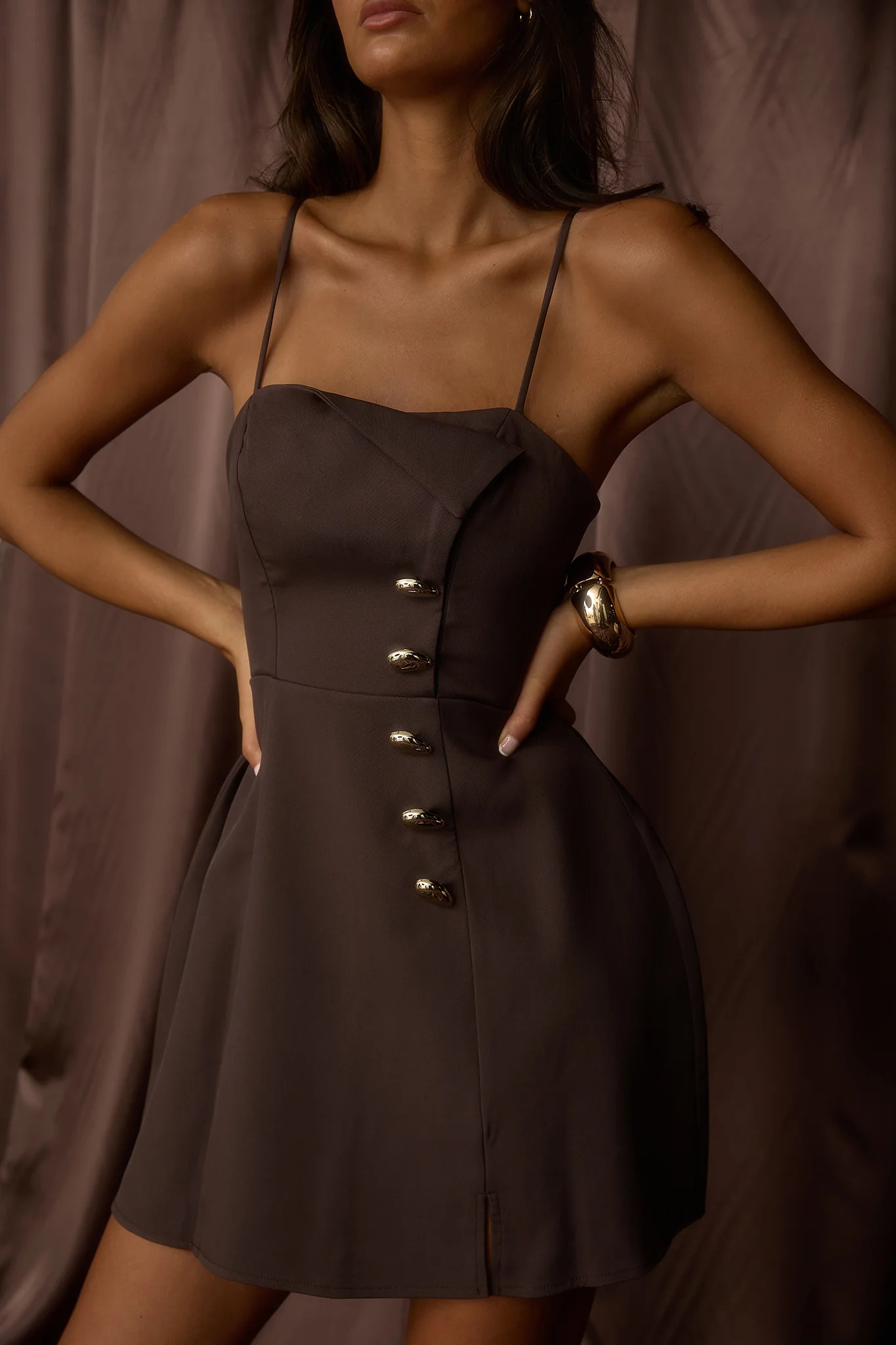 Captivated Button Feature Mini Dress Coco