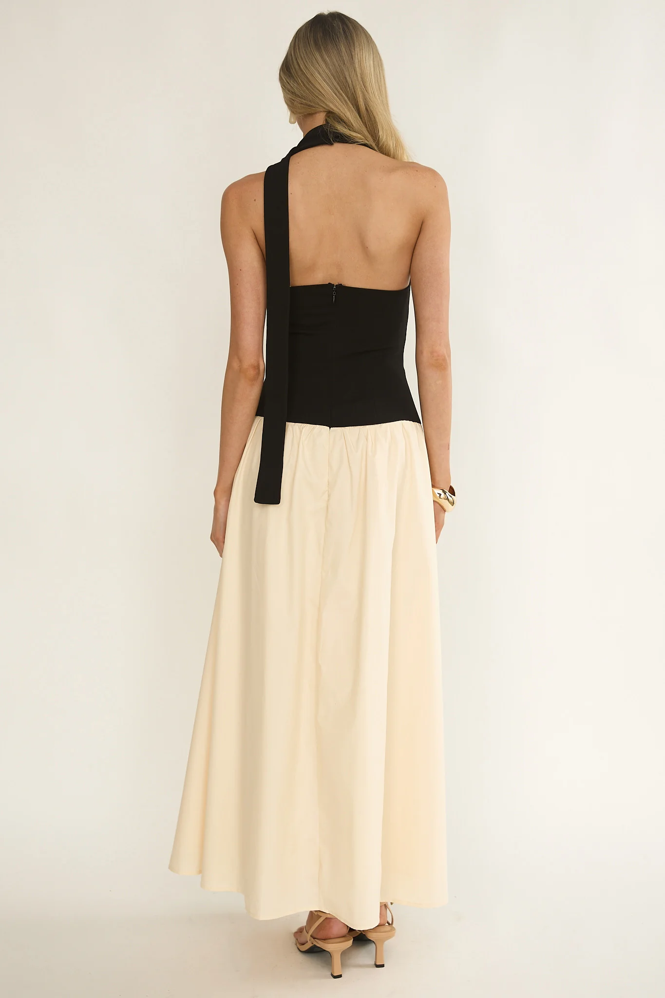 Elery Drop Waist Halter Maxi Dress Black/Cream