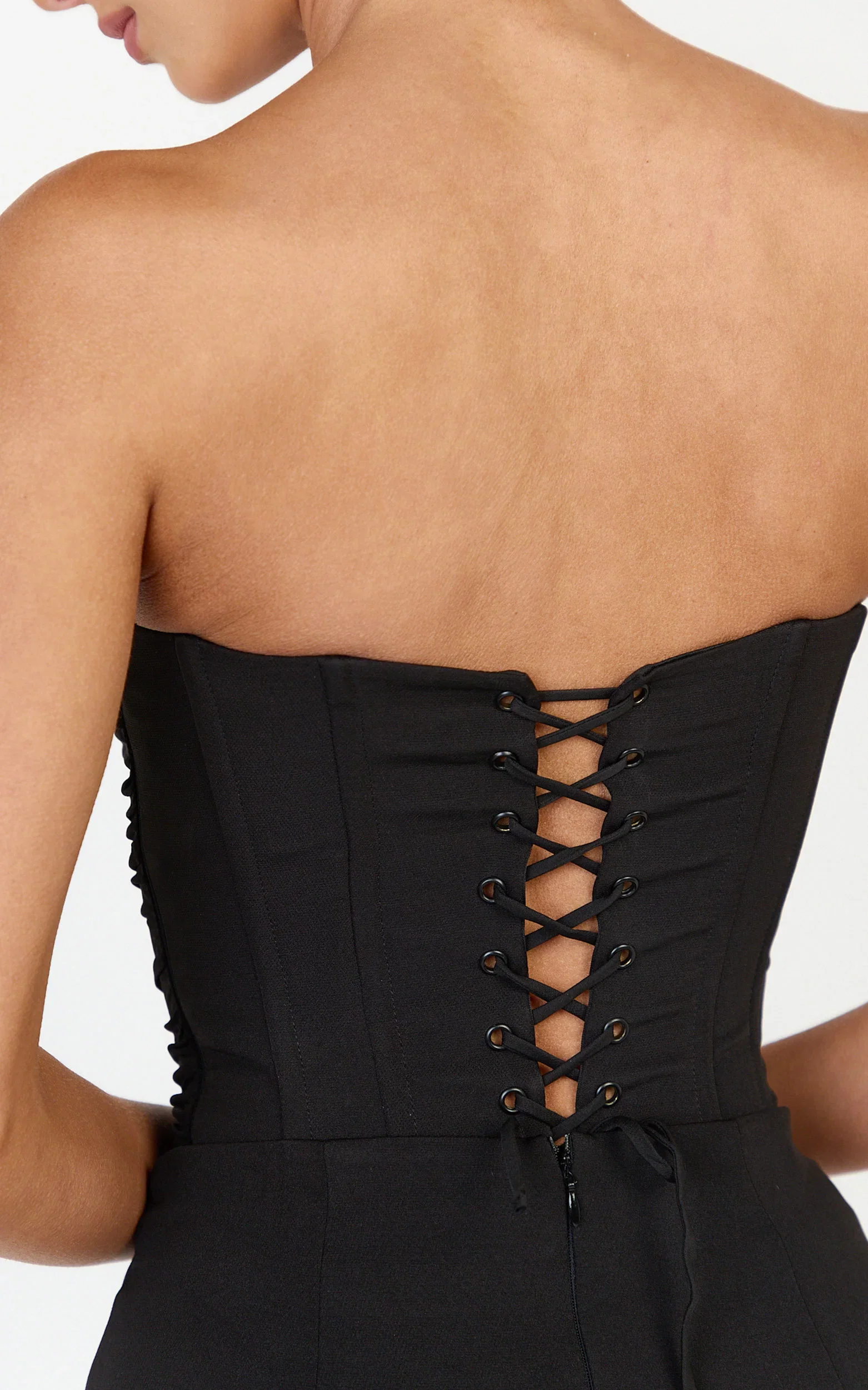 Helda Top - Strapless Corset Lace Up Back Top in Black