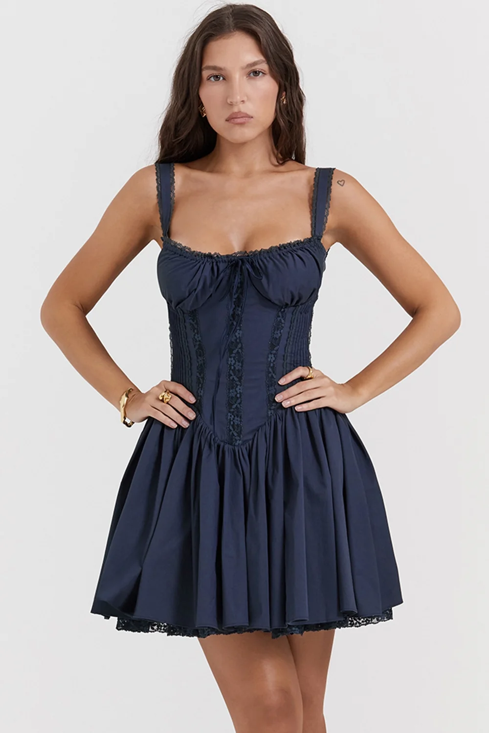 french navy corset mini dress