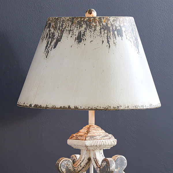 Distressed Wooden Table Lamp with Metal Shade