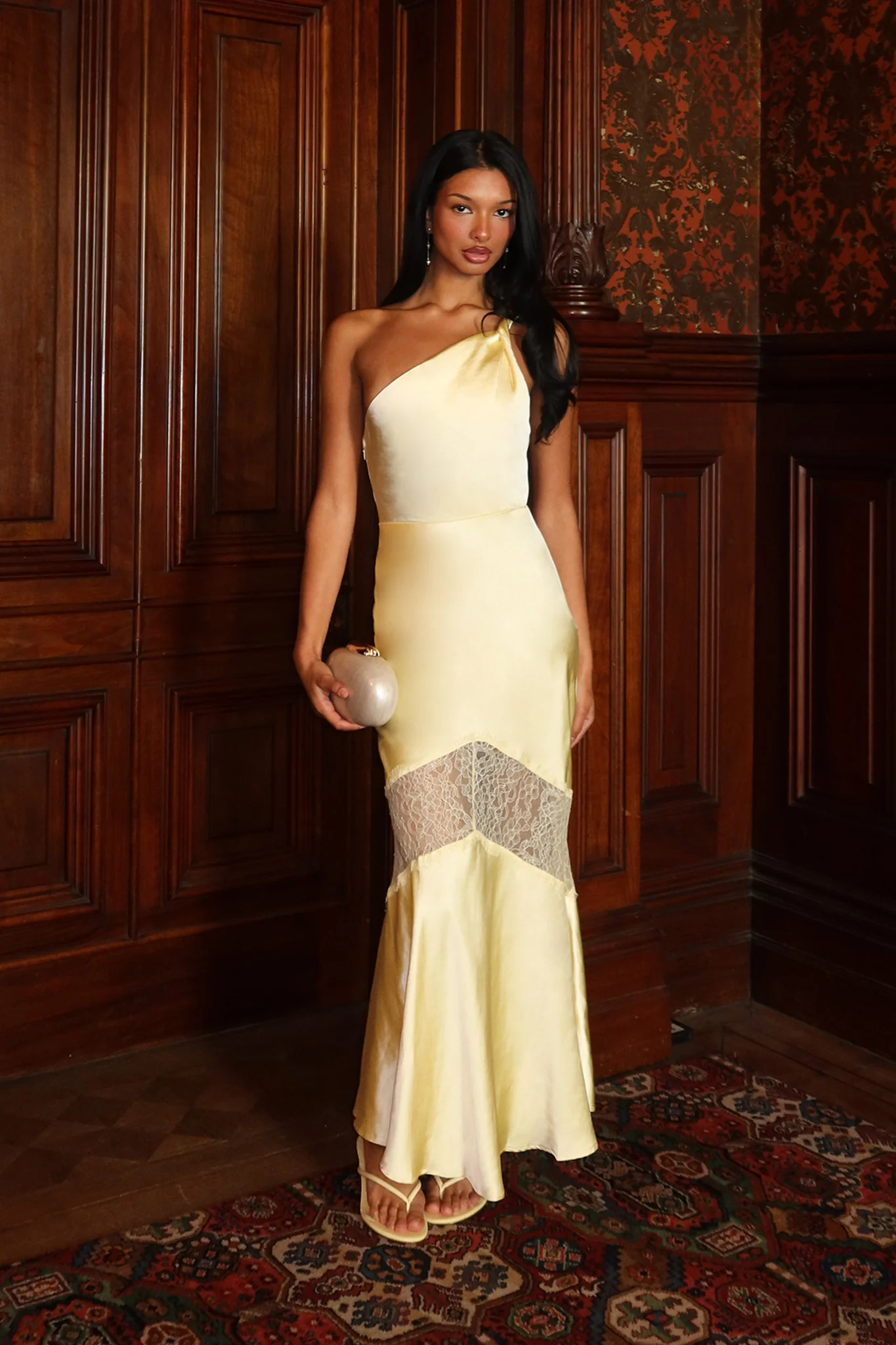 Avielle Lace Trim One-Shoulder Maxi Dress Butter