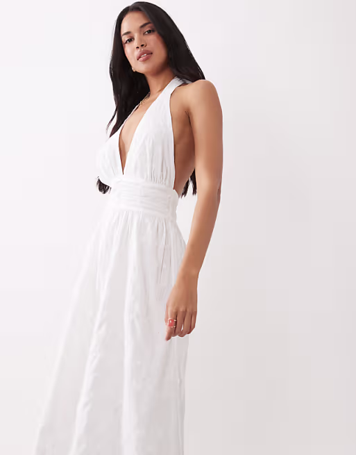 Gina Tricot halterneck maxi dress in white