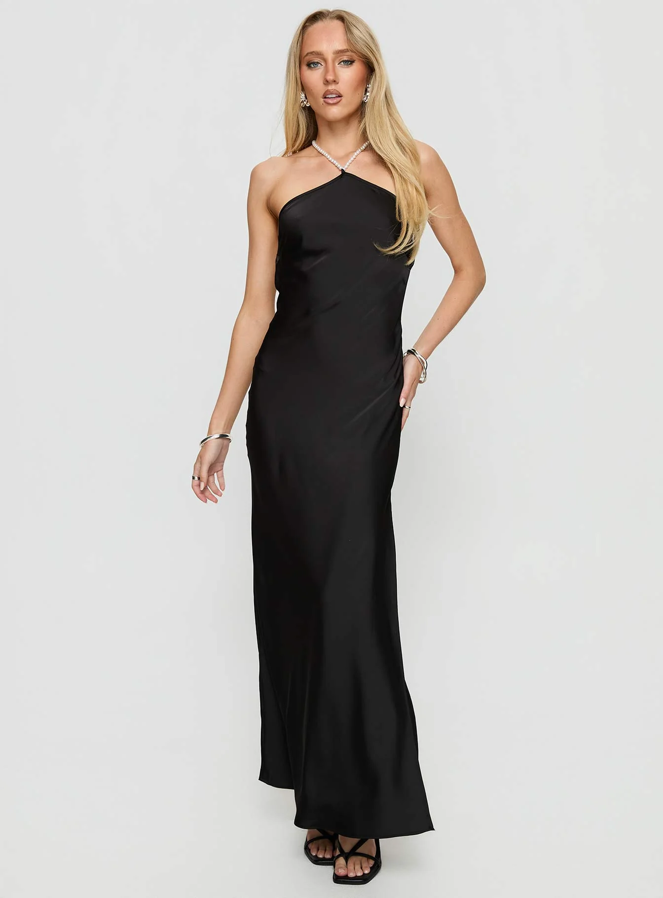 Beverie Pearl Halter Maxi Dress Black