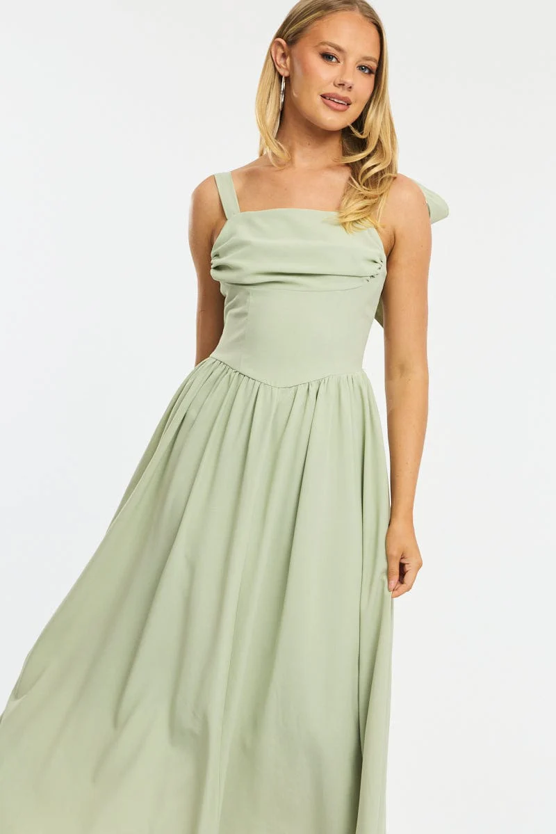 Green Maxi Dress Tie Shoulder