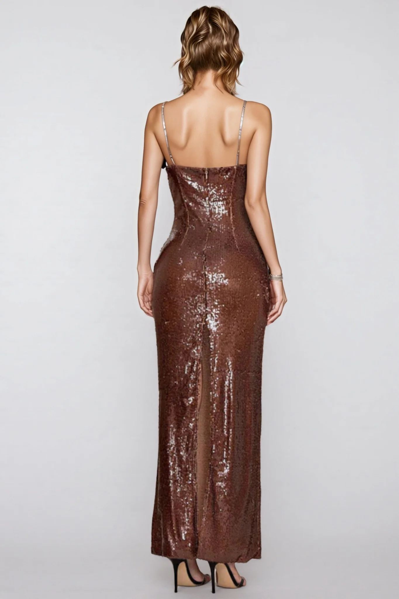Fiorella Brown Sequin Maxi Dress