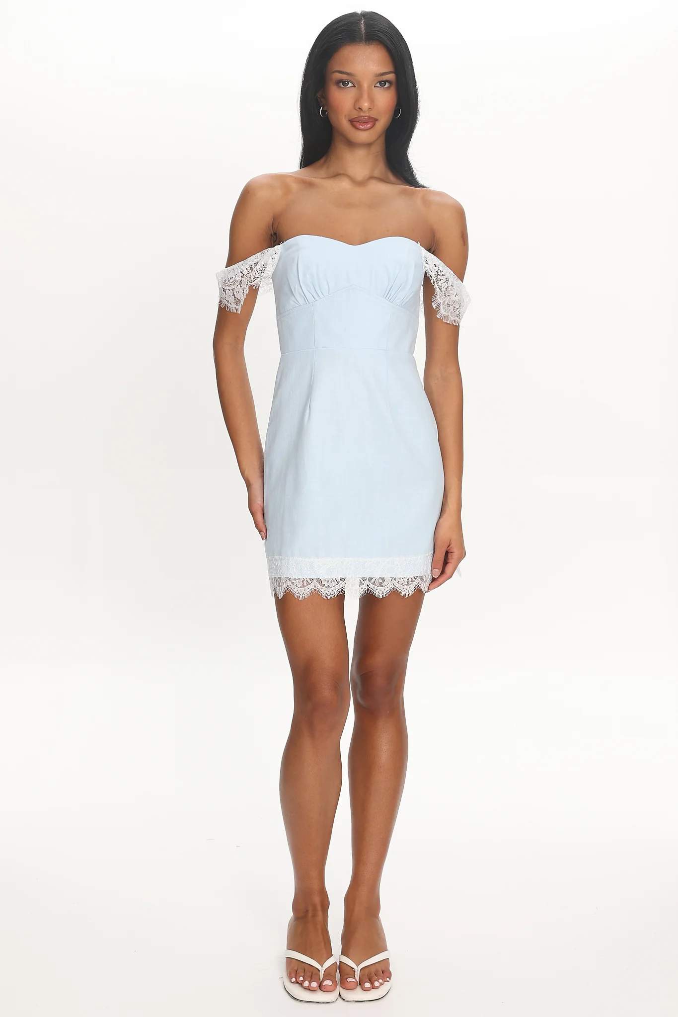Dilaurentis Lace-Trim Mini Dress Baby Blue