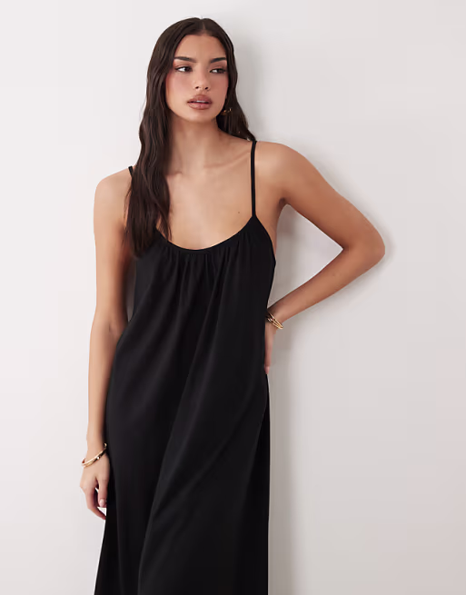 Gina Tricot pure cotton flowy strappy maxi dress in black